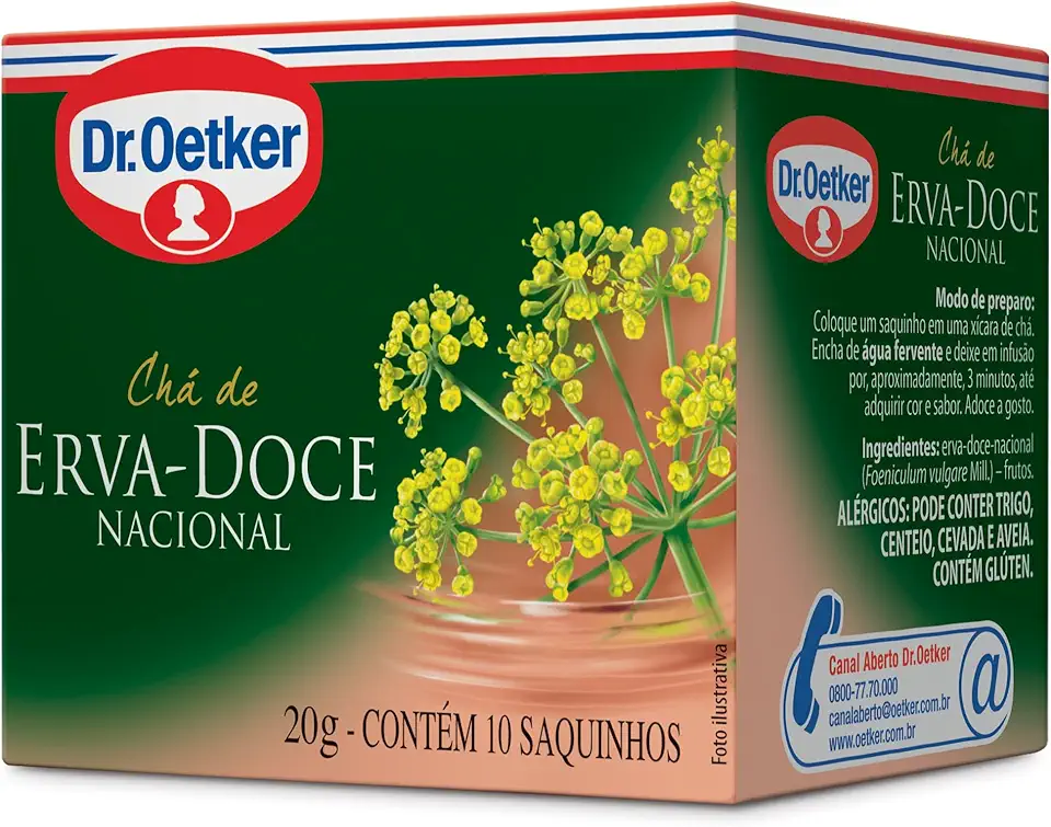 Dr. Oetker Chá de Ervas, Sabor Erva Doce, Bebida Quente de Simples Preparo, 10 Sachês