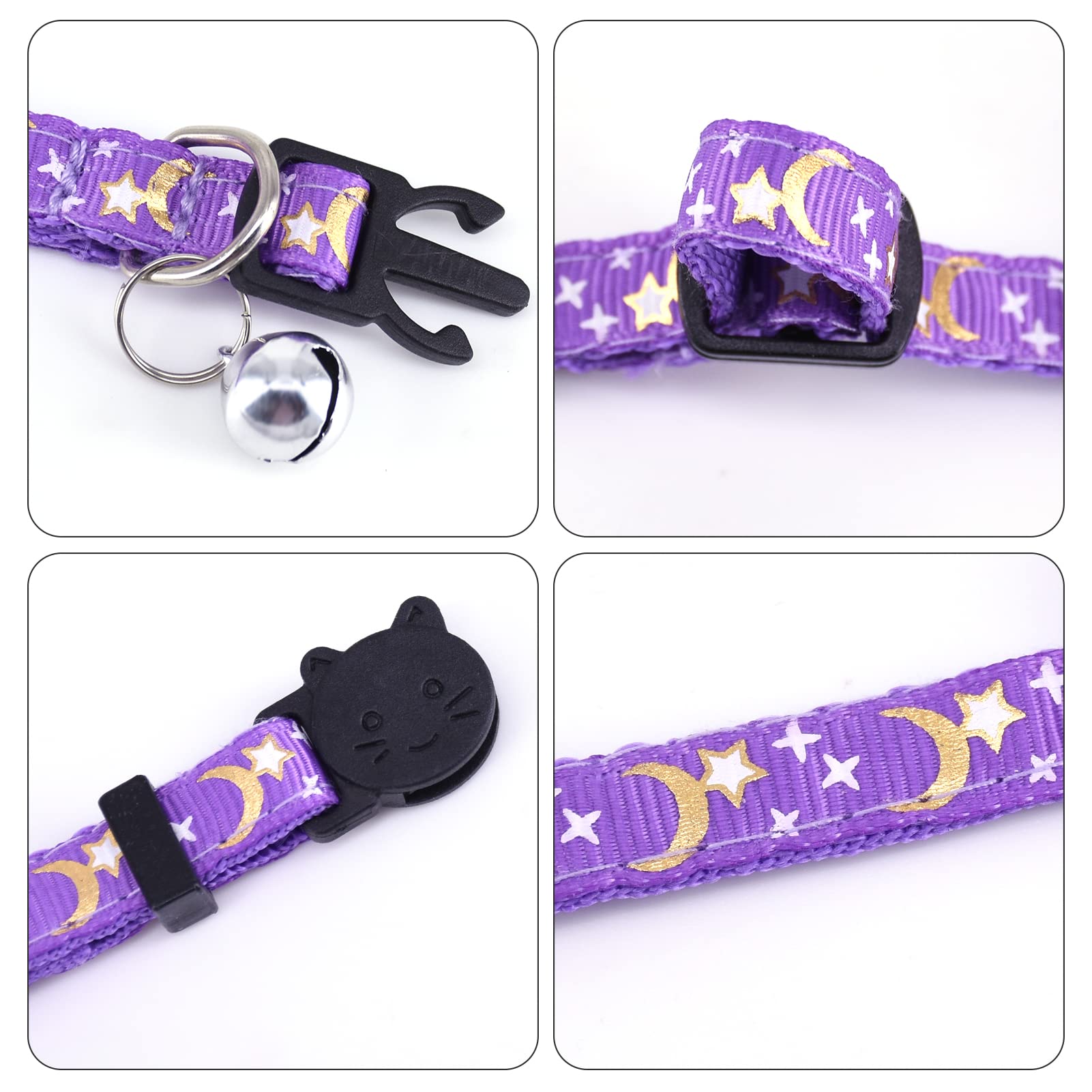 2PCS Cat Collars Quick Release Buckle Adjustable Cat Collar Breakaway Moon and Stars Kitten Collar Small Pet Collar Cat Id Collars Kitten Safety Collar with Bell and Detachable Bow Tie Collar for Cats - Image 4