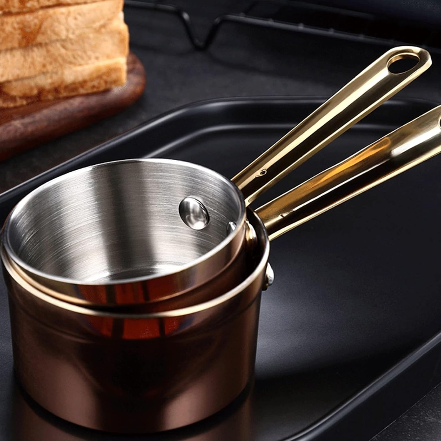 Saucer 1 Pack Stainless Steel Gravy Boat, 35ml or 65ml Easy Pour Gravy Boat for Salad Dressings Milk Broth Black Pepper Creamer Dish(Medium), 20010125