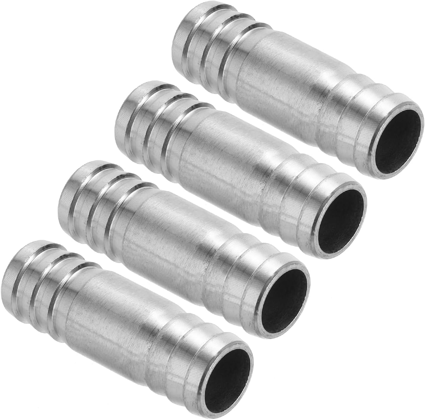 PATIKIL 5/8" Hose Barb Splicer, 4 Pcs Stainless Steel Hose Barb Splicer Mender Coupler Fitting Round Union Adapter for Water Air Gas, Silver