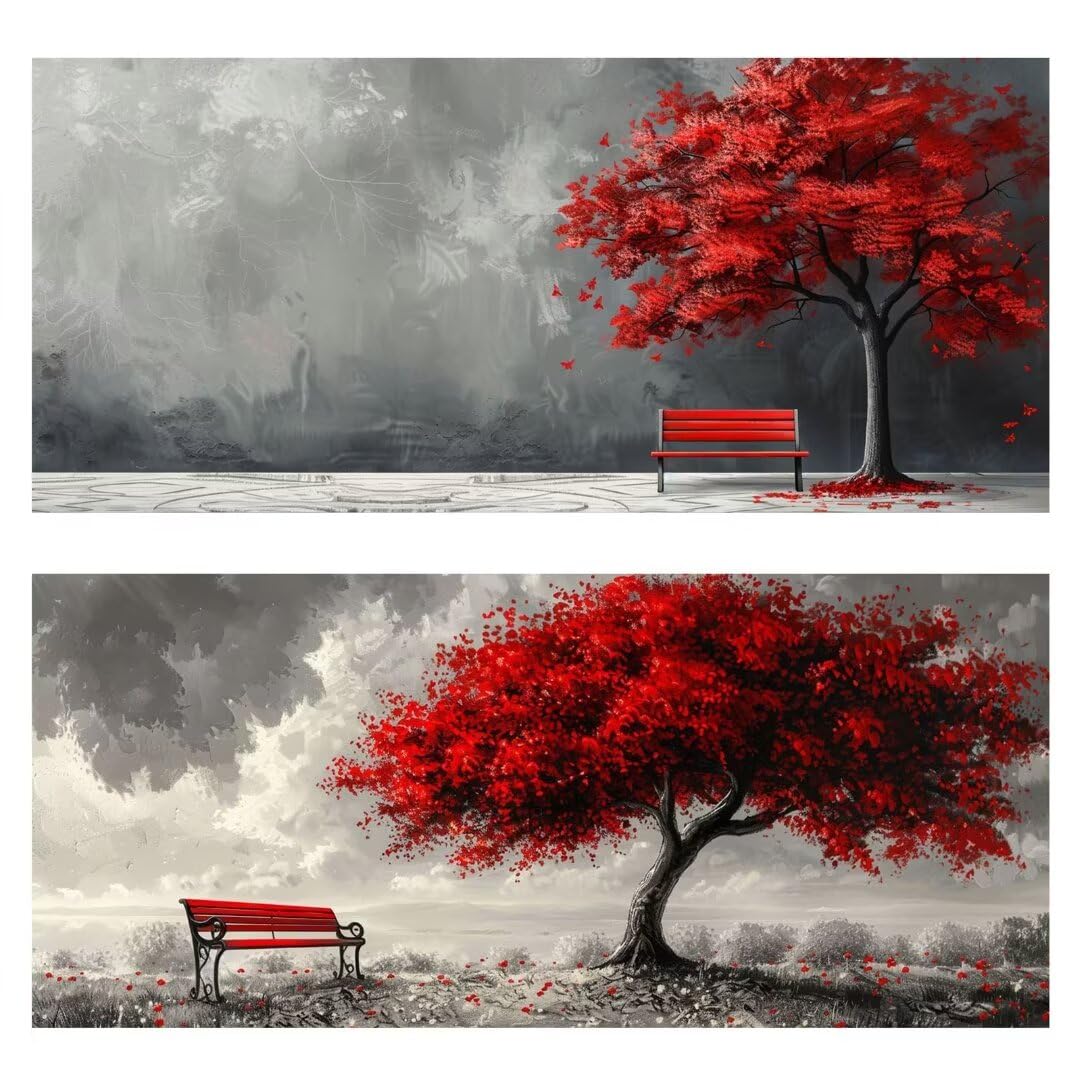 2 Pezzi Albero Pittura Diamante, 5D Diamond Painting paesaggio, 40x90cm Diamond Painting Grandi Dimensioni, Strass Ricamo a Punto Croce Kit Diamond Painting per Decorazioni Natalizie Casa e Regalo B-3
