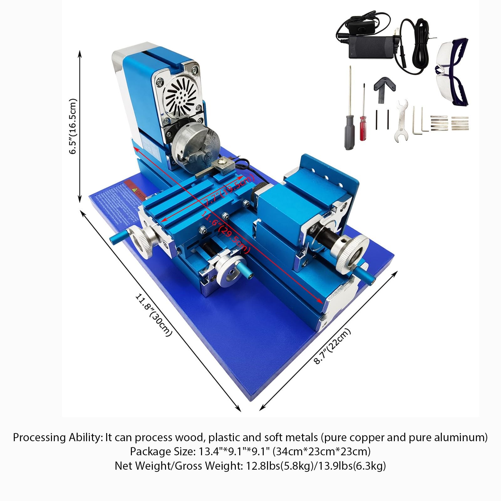 BEILOCKERY 100-240V Didactical Mini Metal Lathe 20000rpm 36W Teaching Lathe Machine DIY for Hobbyist Processing Wood Plastic Soft Metal