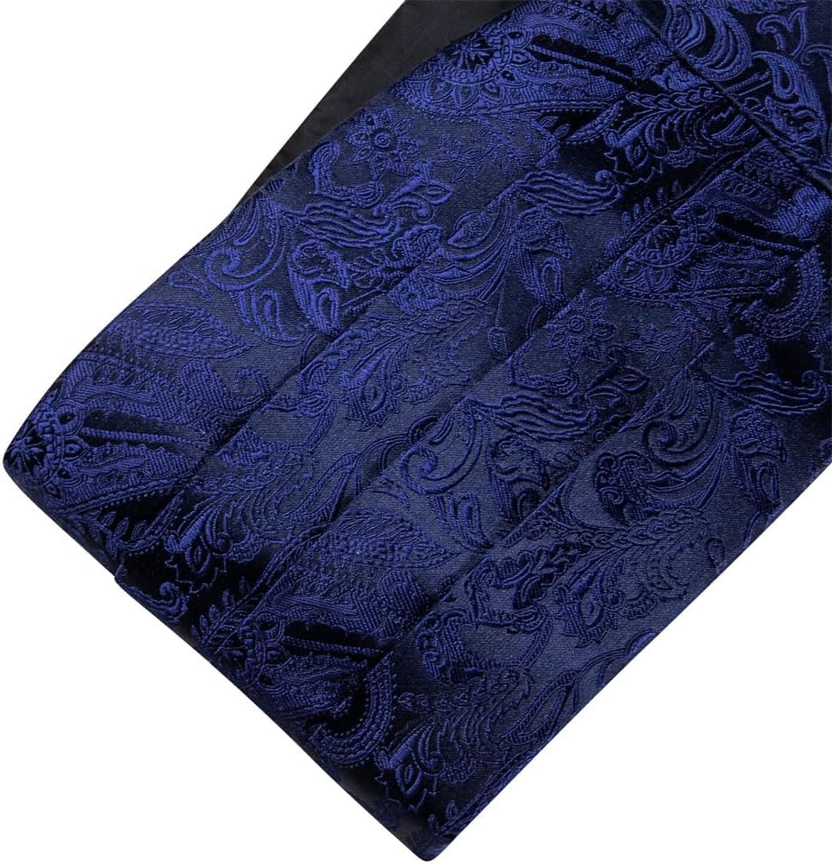 Men Formal Blue Paisley Cummerbund Classic Silk Jacquard Pocket Square Cufflinks Sets Business Wedding Party