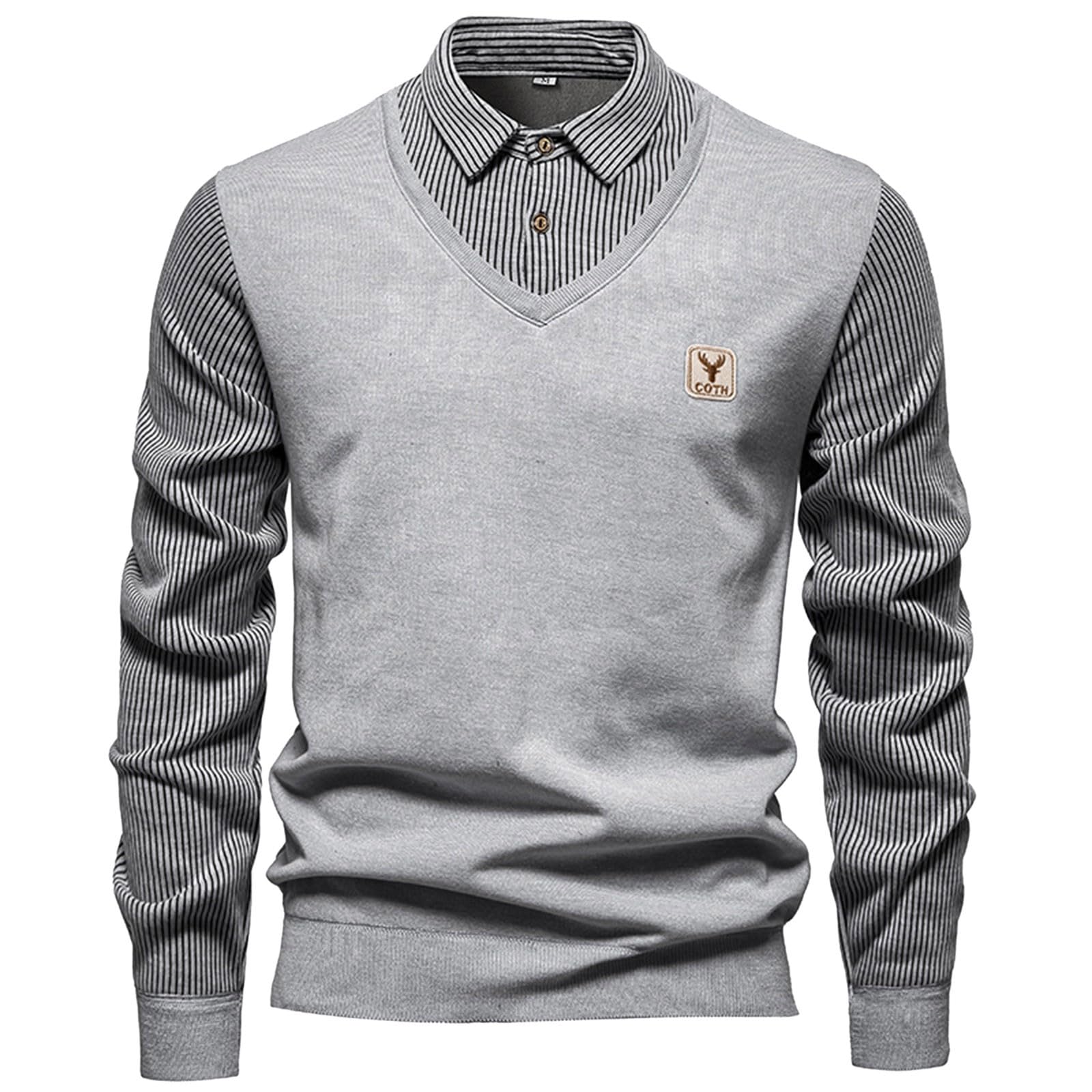 Chaqueta de cuello tejida para hombre estilo elegante gris 5