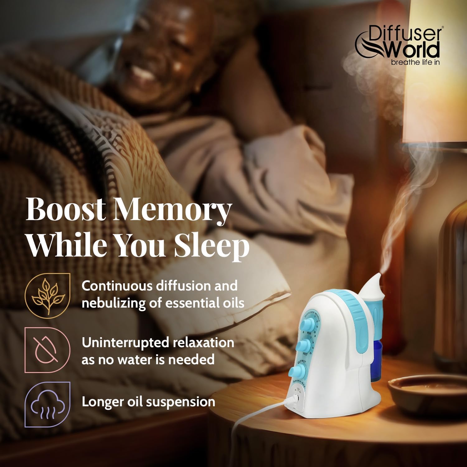 1000 Sq Ft Waterless Diffuser for Essential Oils, Made in USA Blue Waterless Aroma Atomizer for Home Large Room Fragrance, Home Scent Machine, Air Aromatherapy with Adjustable Timer