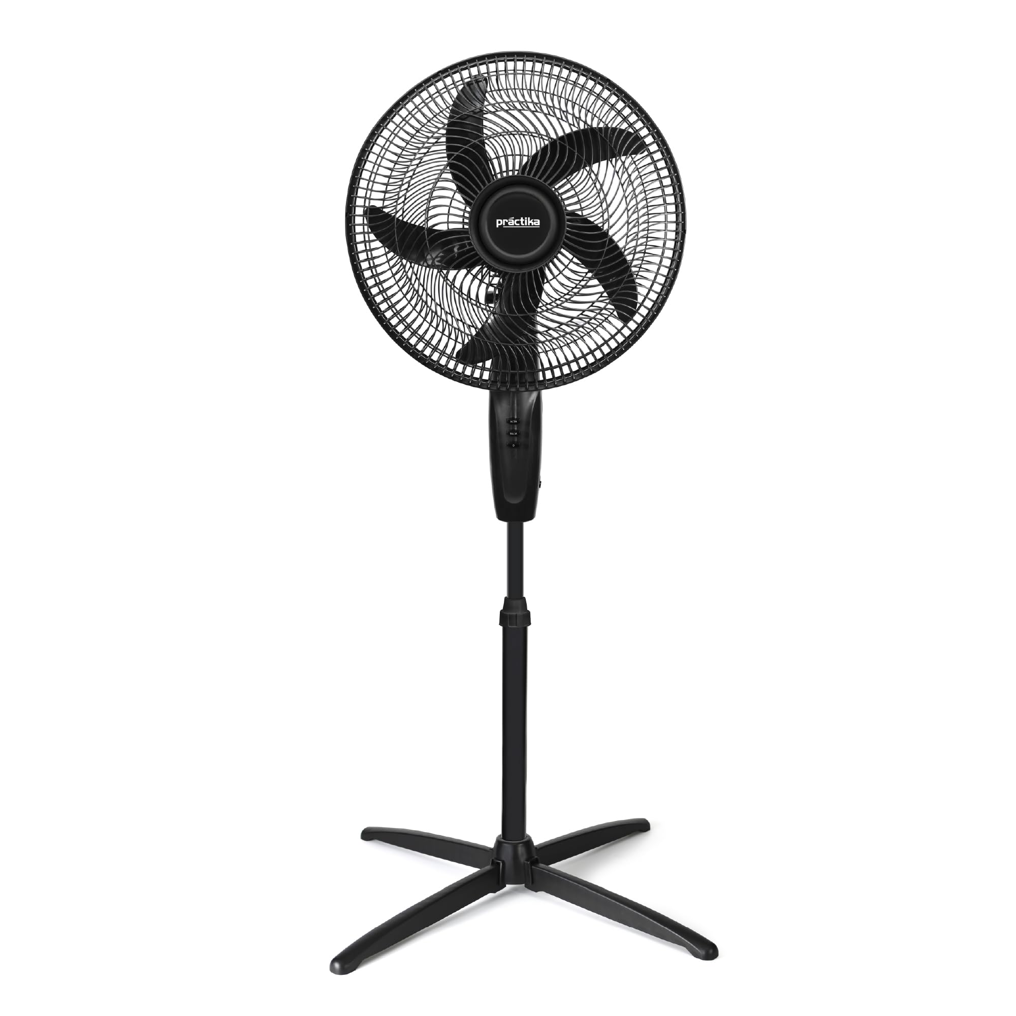 Practika Ventilatore a piedistallo da 16 pollici, 2 velocità, pratico e versatile, Crociera in metallo, altezza regolabile