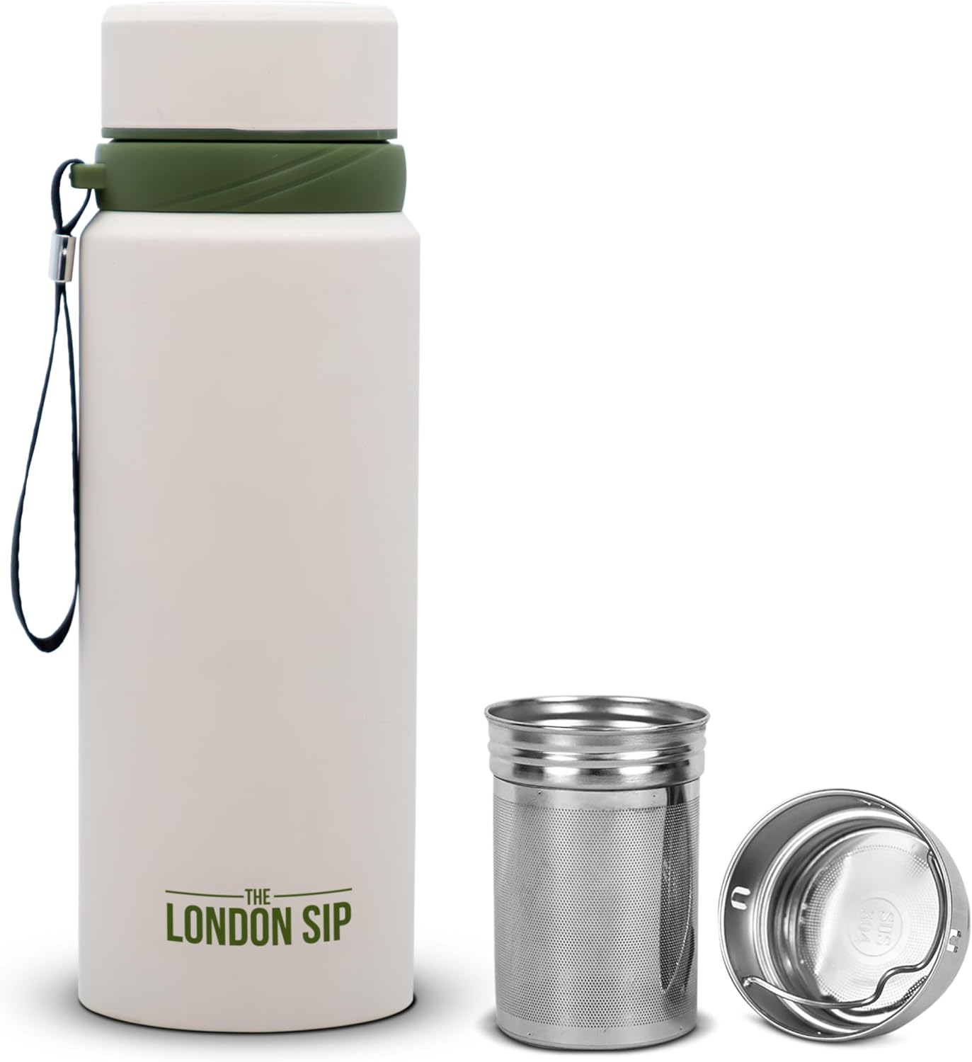 The London Sip 25 oz Multi-Purpose Tea Infuser Mug – Fruit Infuser Water Bottle for Hot and Cold – Double Wall Stainless Steel Insulated, Safari Beige