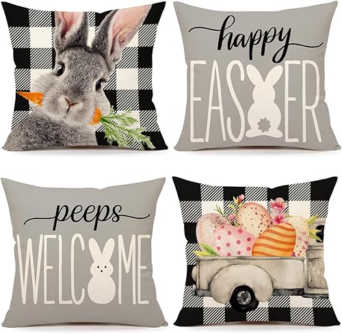 Juego de 4 fundas de almohada de Pascua de 18 x 18 pulgadas decoraciones de Pascua para almohadas de granja de primavera almohadas decorativas de