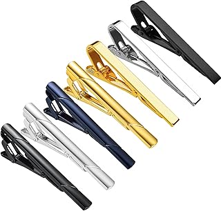 Roctee 7 Pack Tie Clip Set Mens Tie Bar | Formal Business Necktie Bar Pinch Tie Clip in Gold/Silvery/Black/Navy | Best Gifts for Father