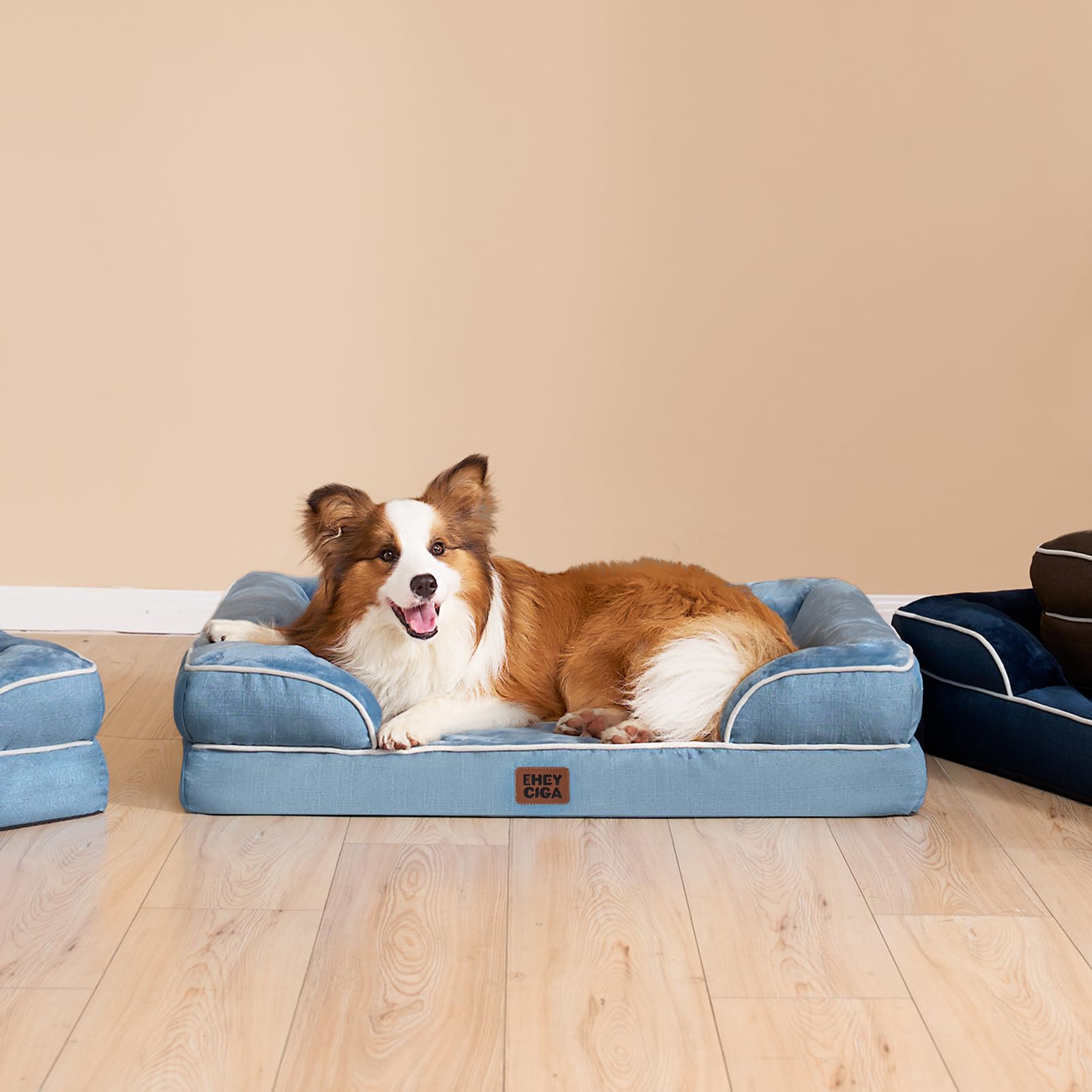 EHEYCIGA Cama Perro Grande 104x68x16cm, Colchon Perro Grandes Impermeable Lavable con Espuma Viscoelástica, Sofá Perro Desmontable, Azul