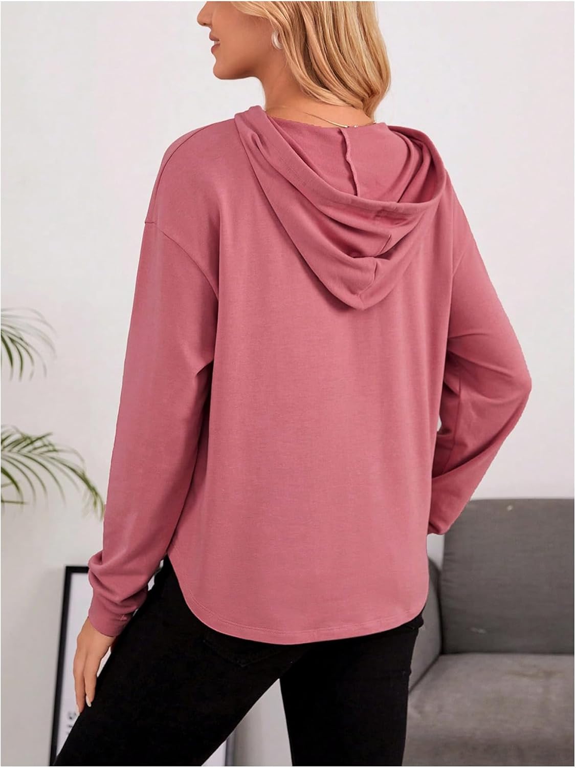 Women's Maternity Half Zip Sweatshirts Long Sleeve Drop Shoulder Drawstring Hoodie - Image 2