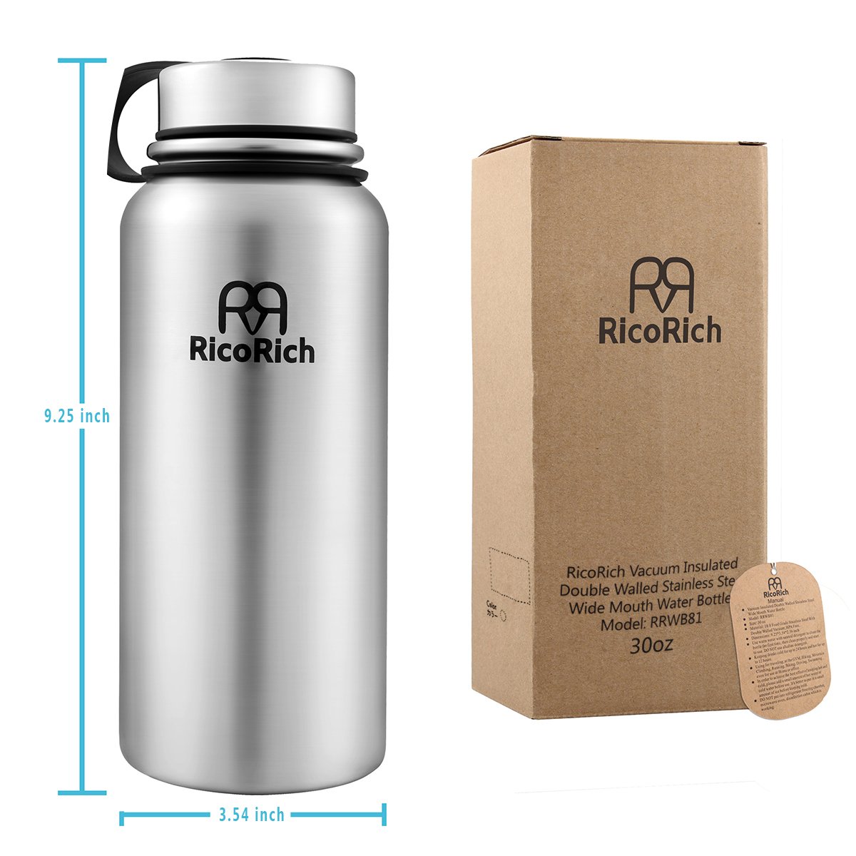 シルバー ステンレス水筒 Amazon｜RicoRich 広口ステンレス水筒 真空断熱 マグボトル 900ml