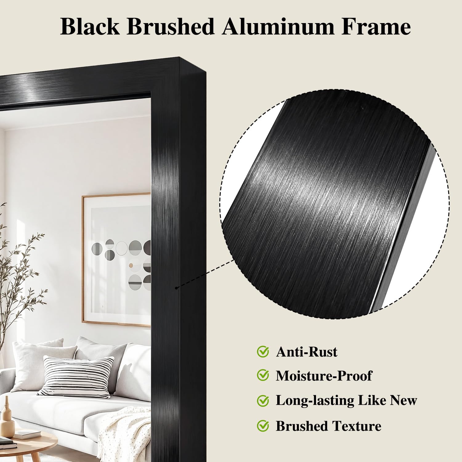 Koonmi Schwarze Spiegel für die Wand, 61 x 91 cm Badezimmerspiegel, rechteckiger Wandspiegel für Wohnzimmer, Schlafzimmer, Badezimmer, horizontal oder vertikal aufzuhängen