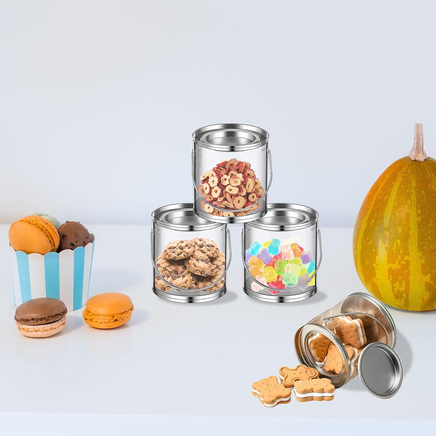 24PCS Clear Paint Cans 3 x 3 Inch Mini Empty Bucket With Metal Lids for Party Favors, Candy, Decor and DIY