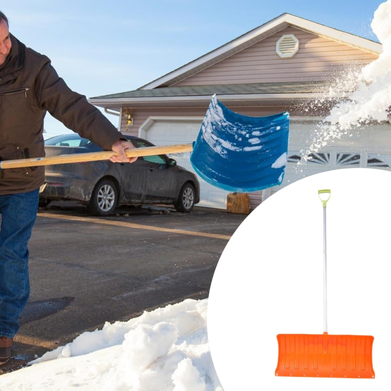 スノースコップハンドツール 25インチ幅 スノープッシャー D型ハンドル付き 道路 裏庭 庭 歩道 ガレージ用