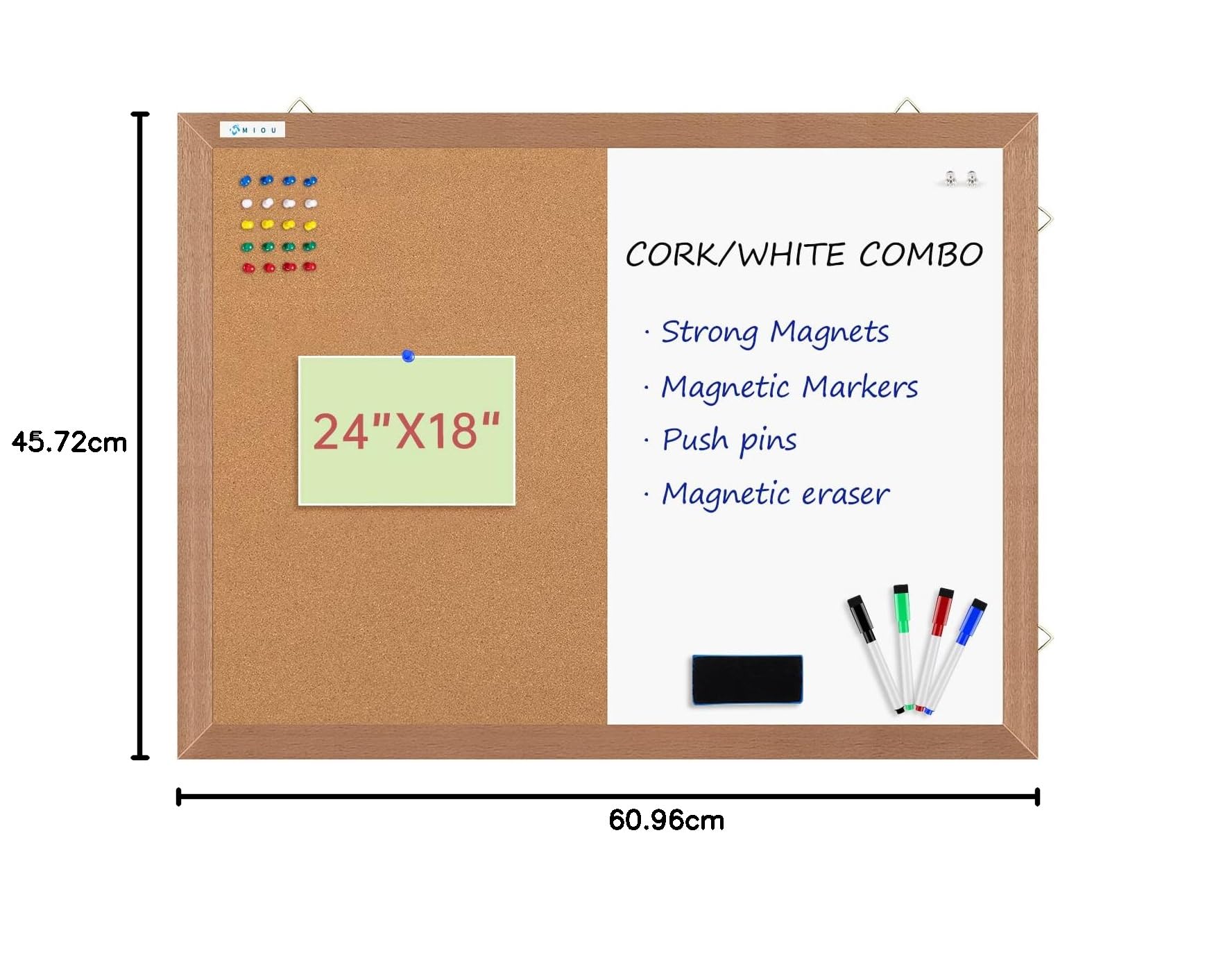 Pizarra magnética de corcho para pizarra blanca, 24 "x 18", pizarra blanca combinada de borrado en seco, tablero de corcho para pared con marco de madera natural