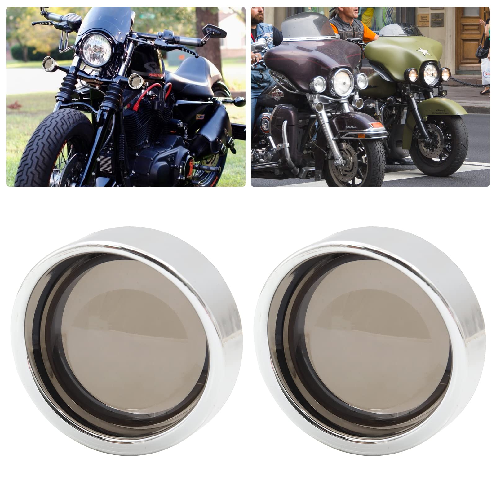 Biqing2PCS Smoke Turn Signal Lens Cover,2" Bullet Motorcycle Turn Signal Bezels Lens Cover Indicators Light Lens Cover for H-arley D-yna Sportster Street Electra Glide Road King Fatboy