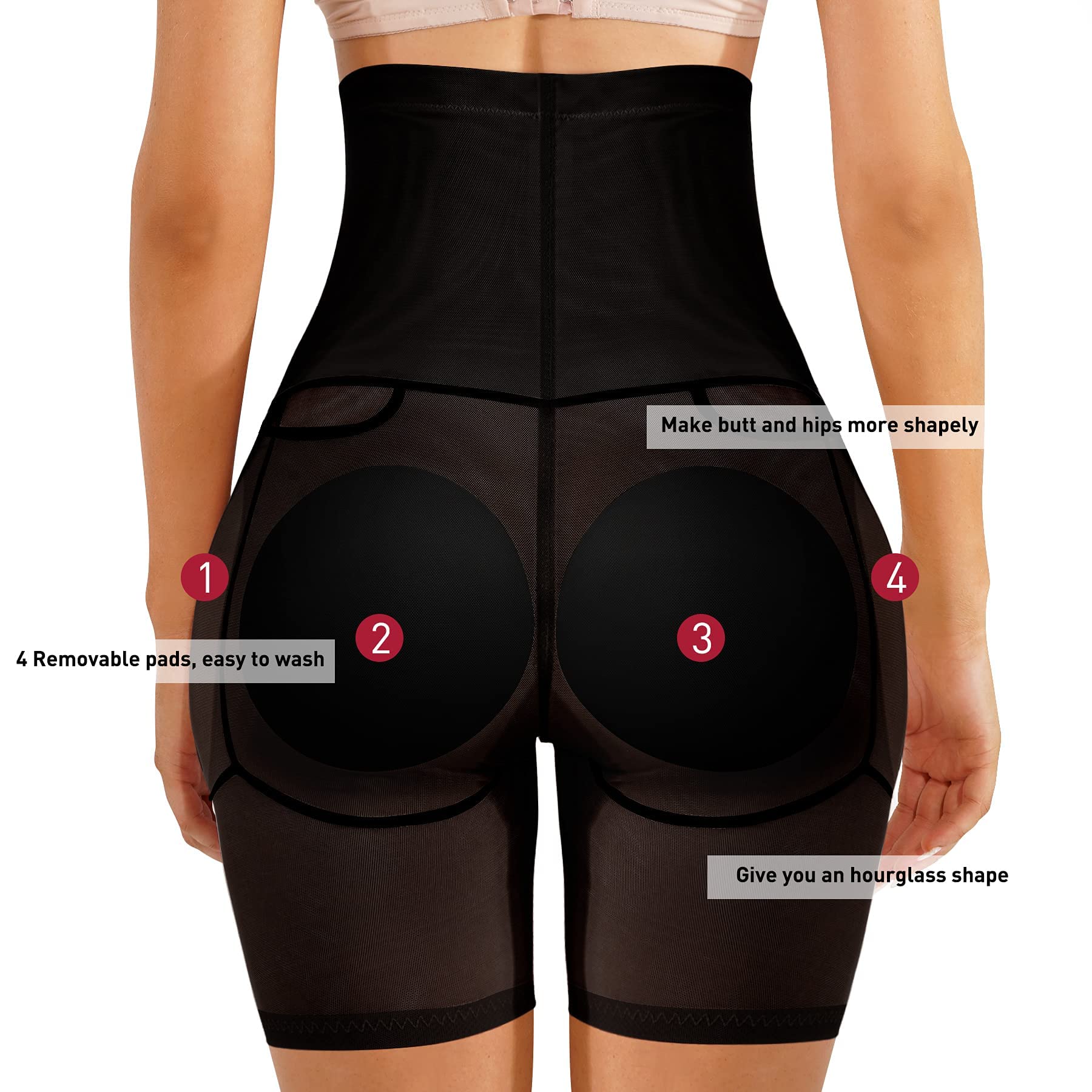 Damskie majtki push-up, wyszczuplające brzuch, z nogawkami, modelujące pośladki, wysoka talia, oddychające majtki modelujące figurę