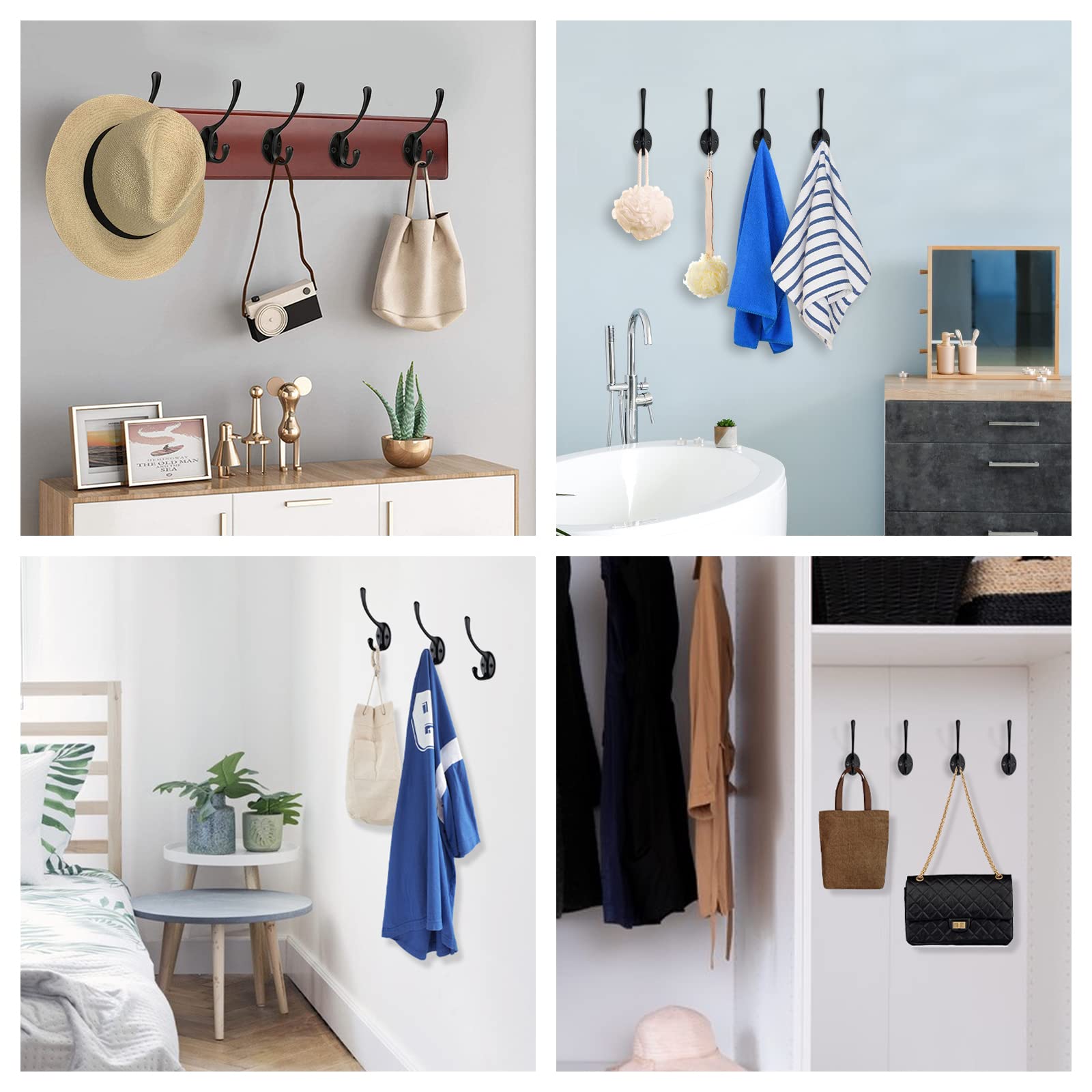 JatilEr 12 Piezas Percha Pared Ganchos Metal Colgadores Pared Dobles Ganchos Colgar Ropa Negro