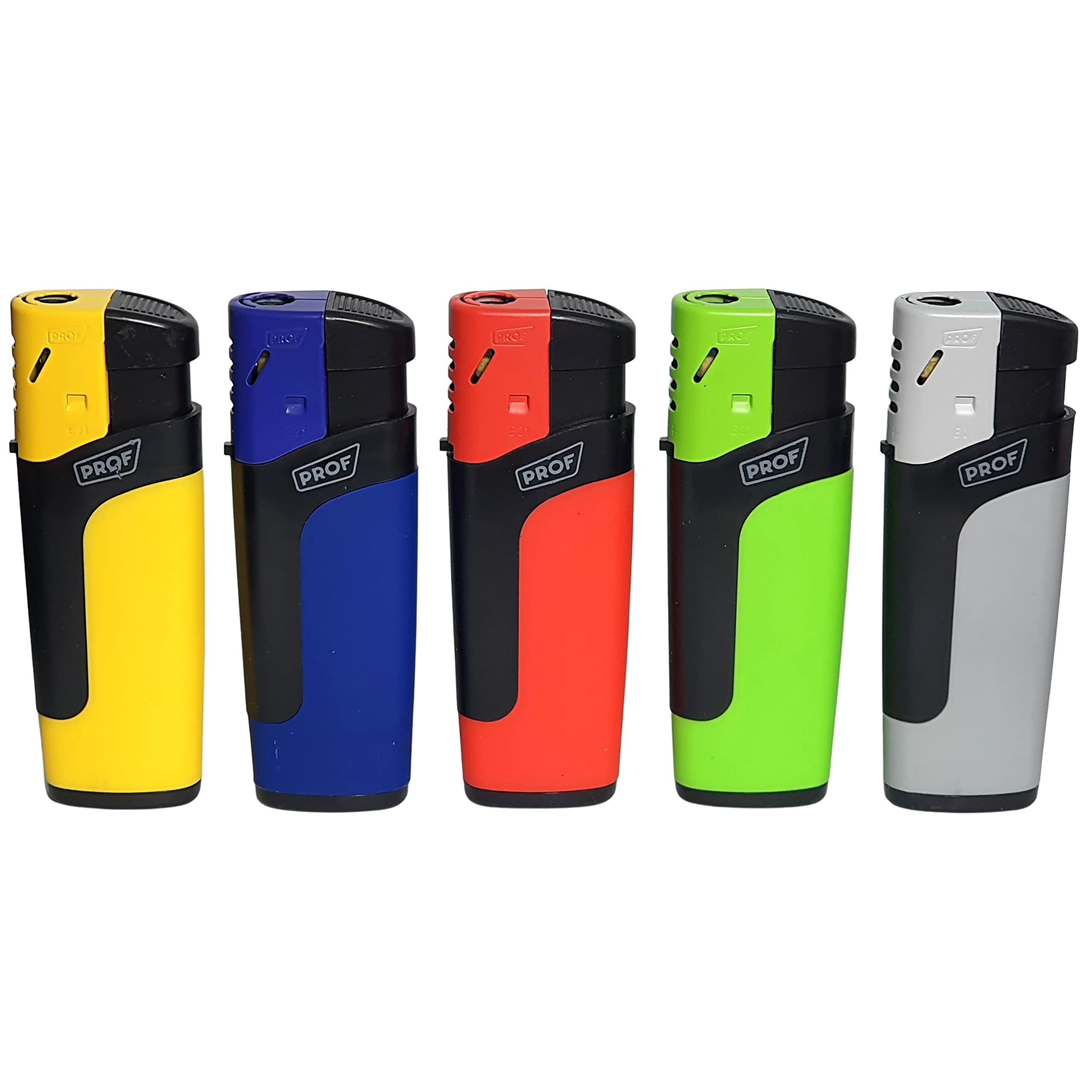 Zactly Orignal PROF Windproof Lighters Electronic Jet Flame Bright Multi Classic Colours Maxi Size Colour Full Set Gas Refillable (5)