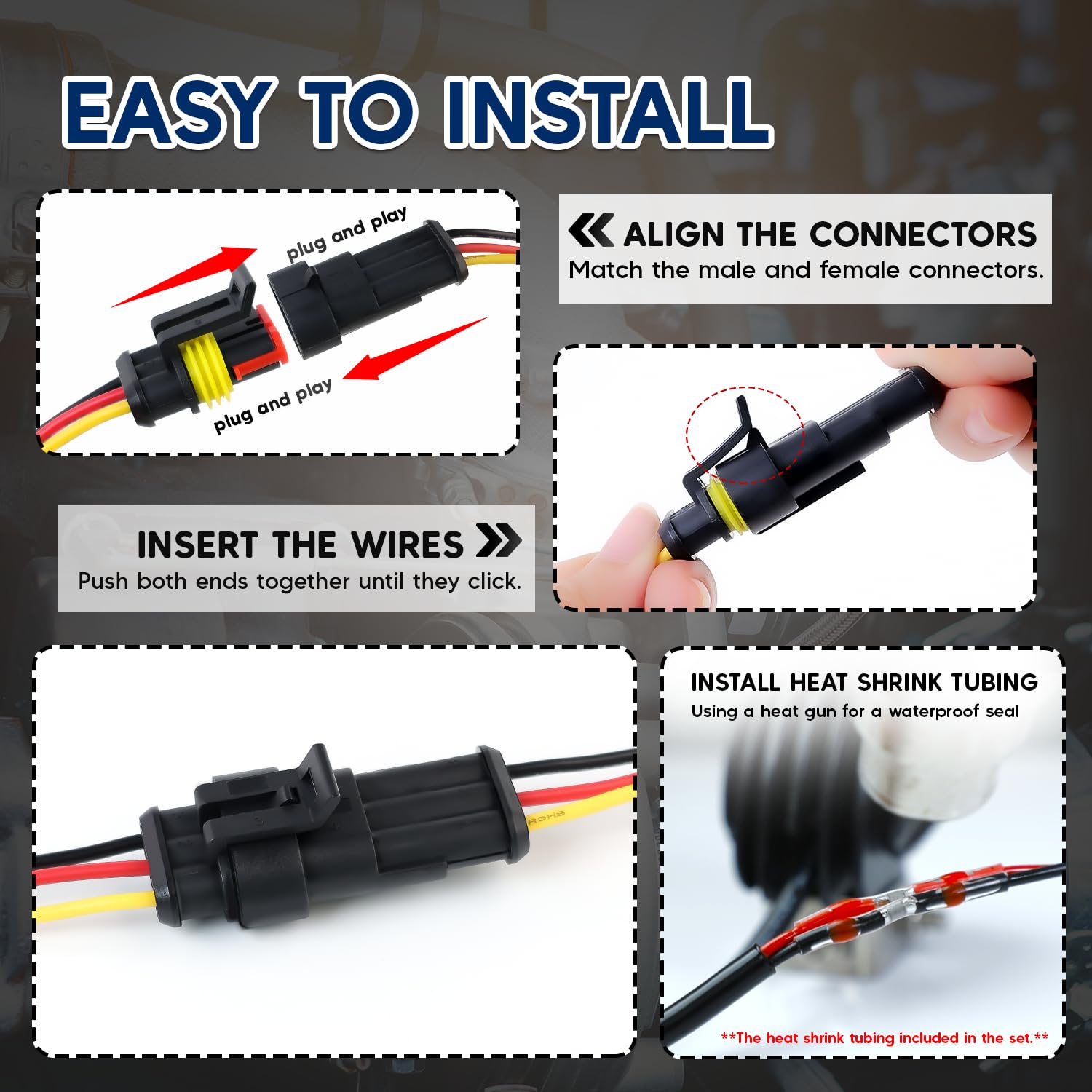 3 Pin Ledvillage Electrical Connector Plug 10 Male + 10 Female Terminal Wire 22AWG - 10 cm. Automotive Waterproof 3 Way Connector Set for Car, Truck, Boat (20 Kits)