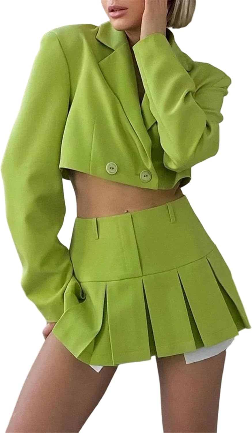 Women’S Blazer Suit Two Piece Sets Turndown Collar Blazers Tops and Pleated Skirts High Street Outfits Formal Suit Sets