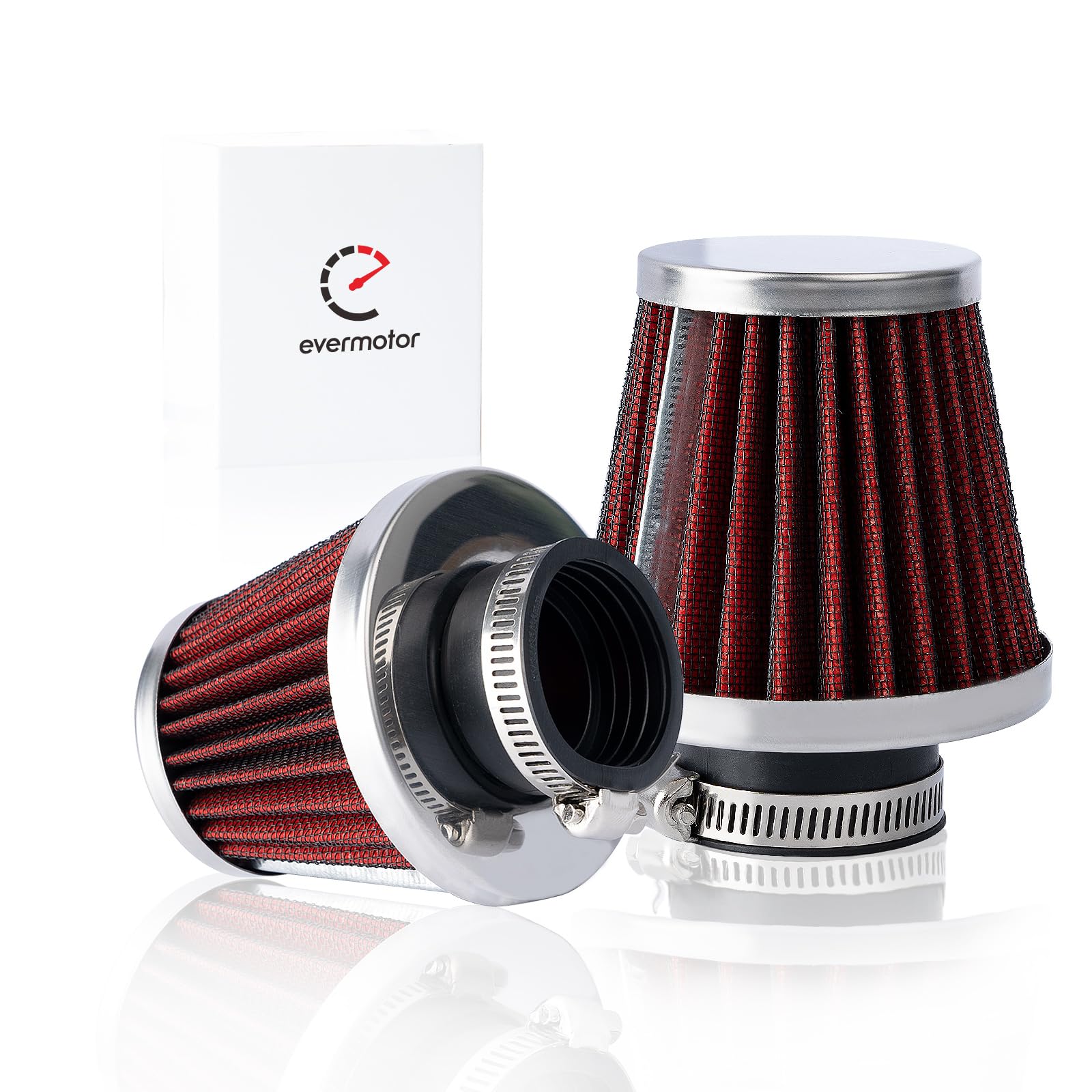 Evermotor 42mm 43mm 44mm Universal Double Layer Steel Air Filter for Motorcycle Scooter ATV Moped Red-image-18