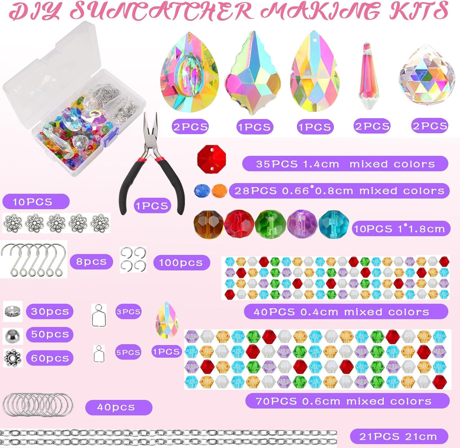 500 szt. DIY zestawy do tworzenia łapaczy słońca dla dorosłych, kryształowy łapacz słońca, artykuły artystyczne i rzemieślnicze, zestaw z kolorowymi kryształami, koraliki, tęczowy pryzmat, do