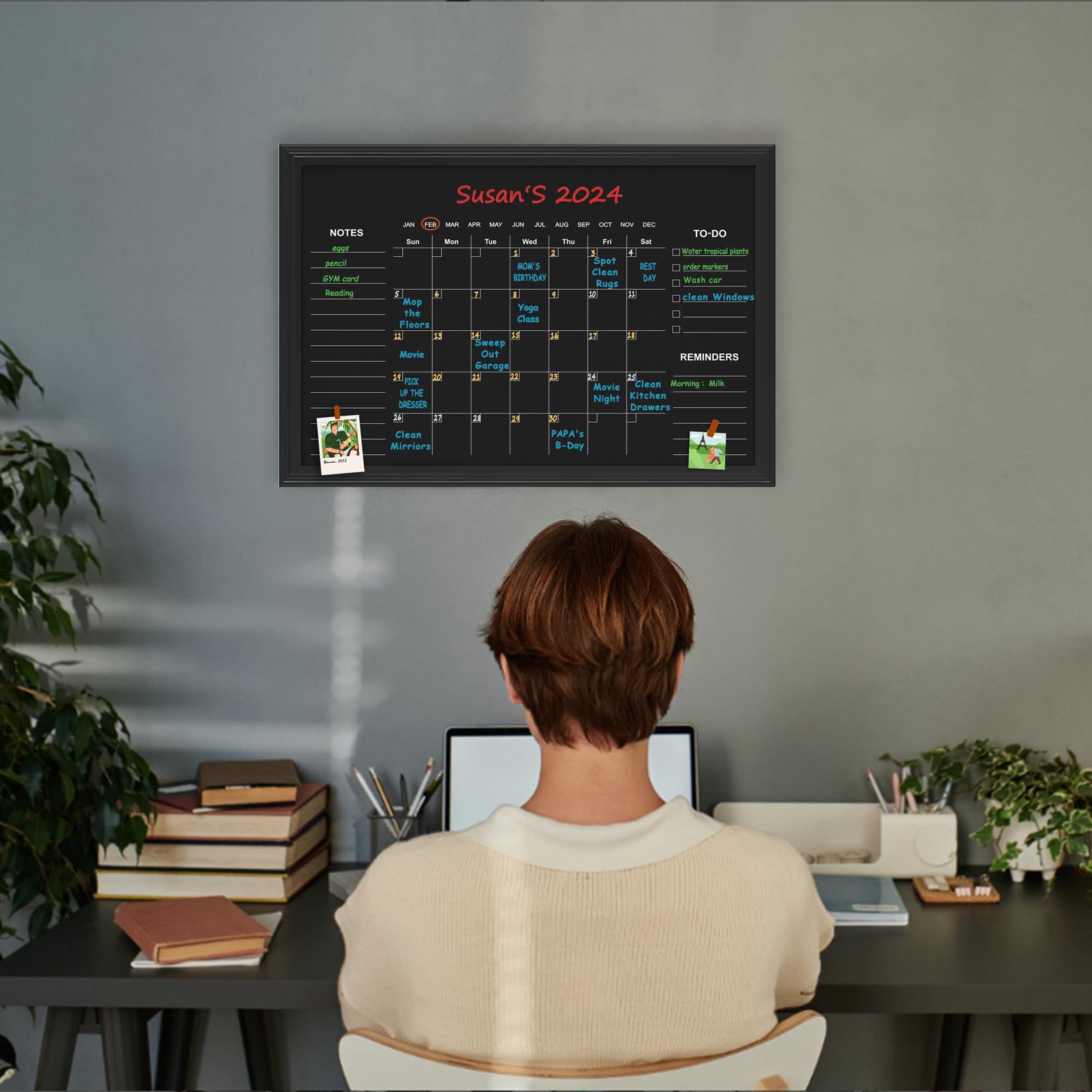 Magnetischer Kreidetafel-Kalender, 45 x 60 cm, Monats- und Wochenkalender, Kreidetafel für Wand, Familienplaner, Schwarz (Family-HB-4560)
