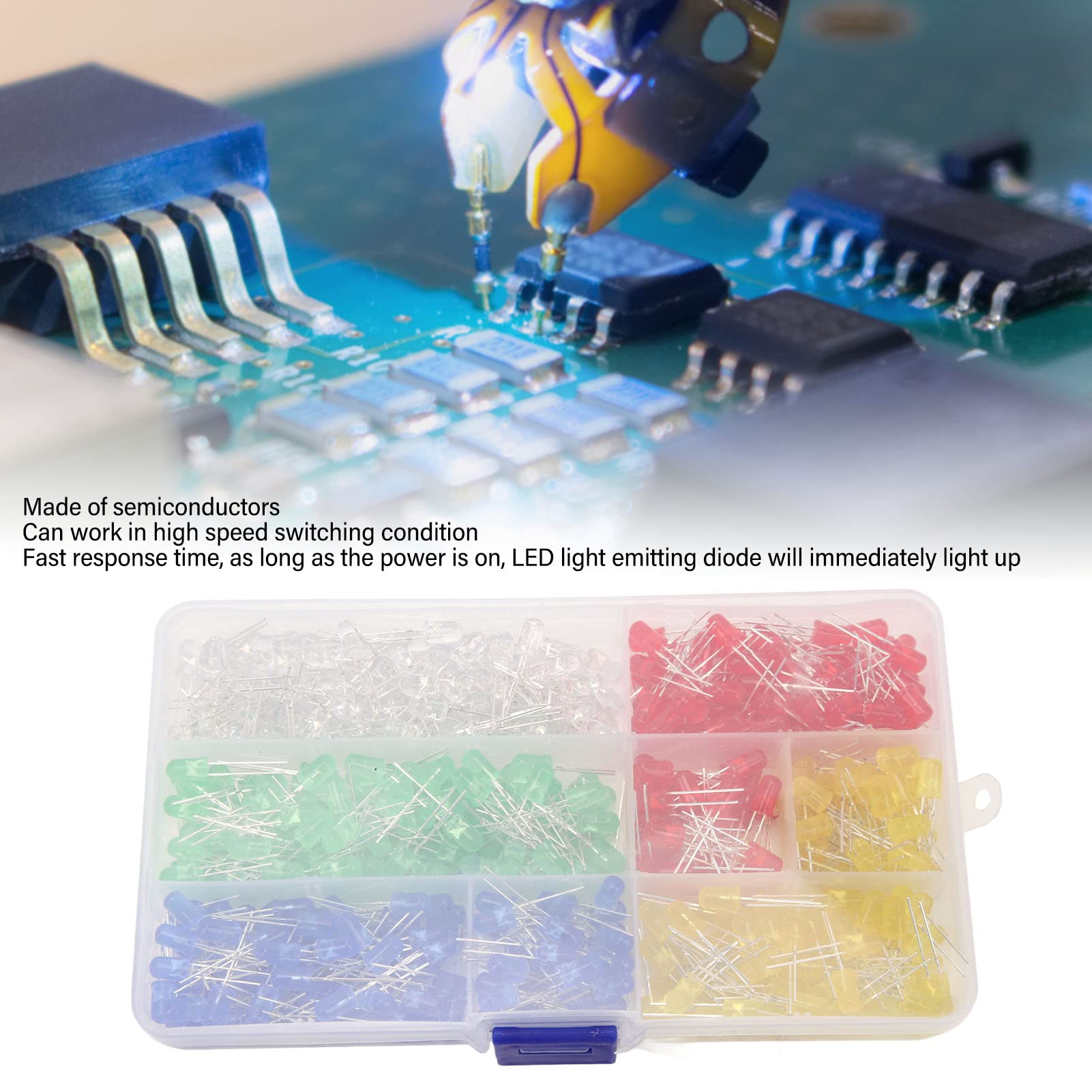 500Pcs LED Light Emitting Diode Parts 5mm Variety Color Electronics Components for DIY Signal Indicator Science Project Experiment