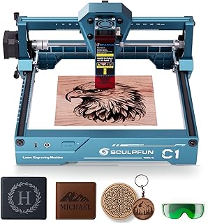 SCULPFUN C1 Mini Laser Engraver, 3W Portable Laser Engraving Machine with 0.04mm Ultra Fine Spot, Work for DIY Beginners,Plywood,Leather,Kraft Paper,Slate, Engraving Area 150 * 130mm