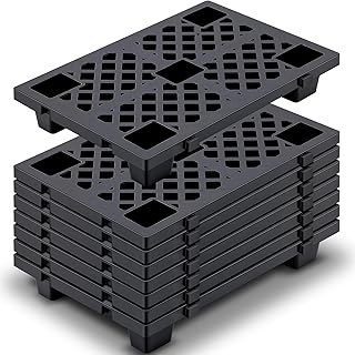 Singhoow 8 Pcs Plastic Pallets for Basement Storage Nestable Moisture Waterproof Lightweight Floor Pallets with Breathable Grid for Indoor Outdoor Supermarket Warehouse (23.6 x 15.8 x 3.9 Inch,Black)