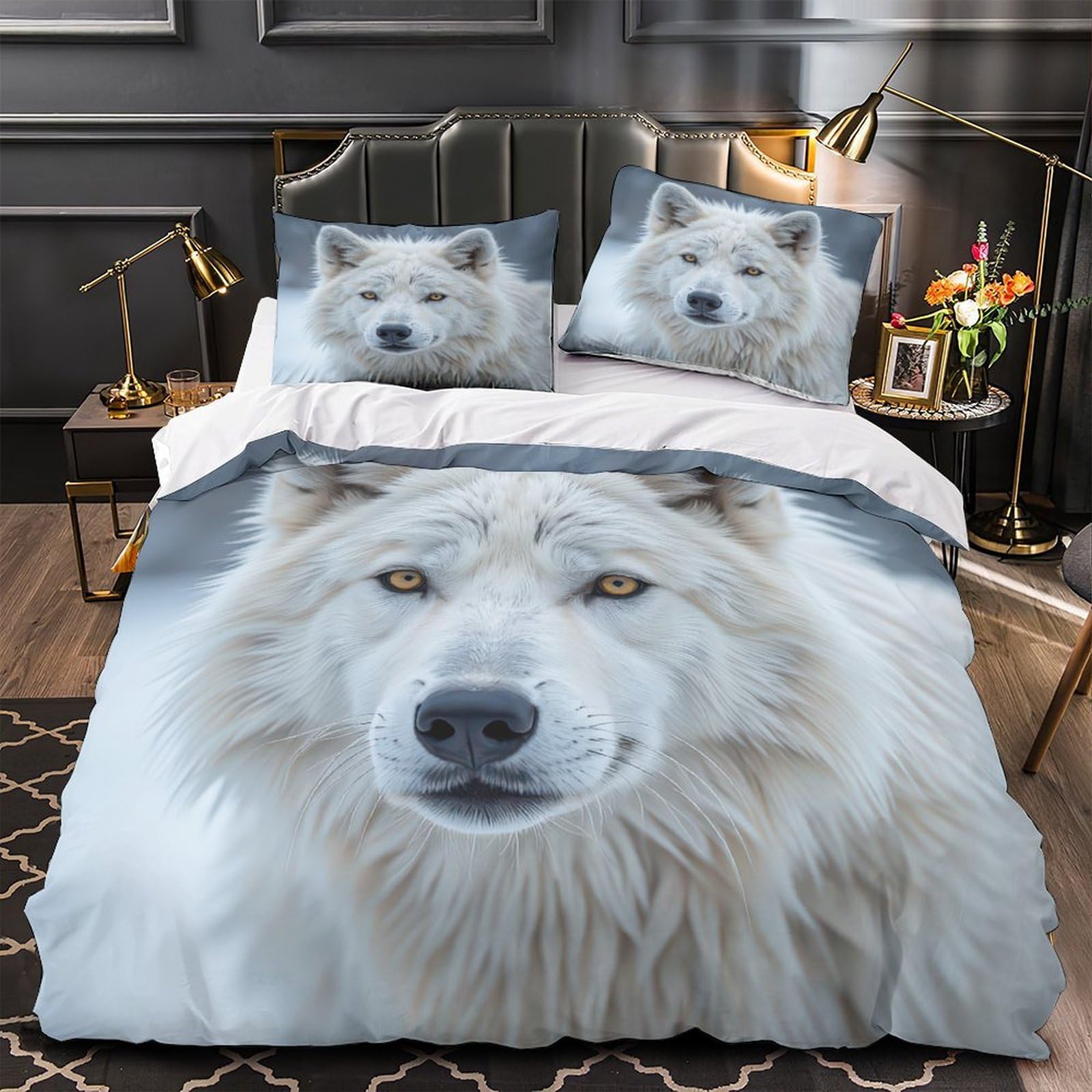 Housse de couette microfibre paon blanc lit king 220x240cm