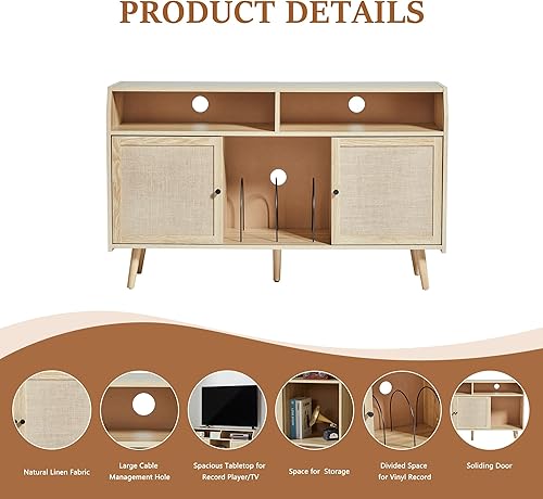 Miniatura 3 de RARZOE Soporte grande para tocadiscos, mesa giratoria de mediados de siglo con capacidad para hasta 400 álbumes, armario de almacenamiento de discos