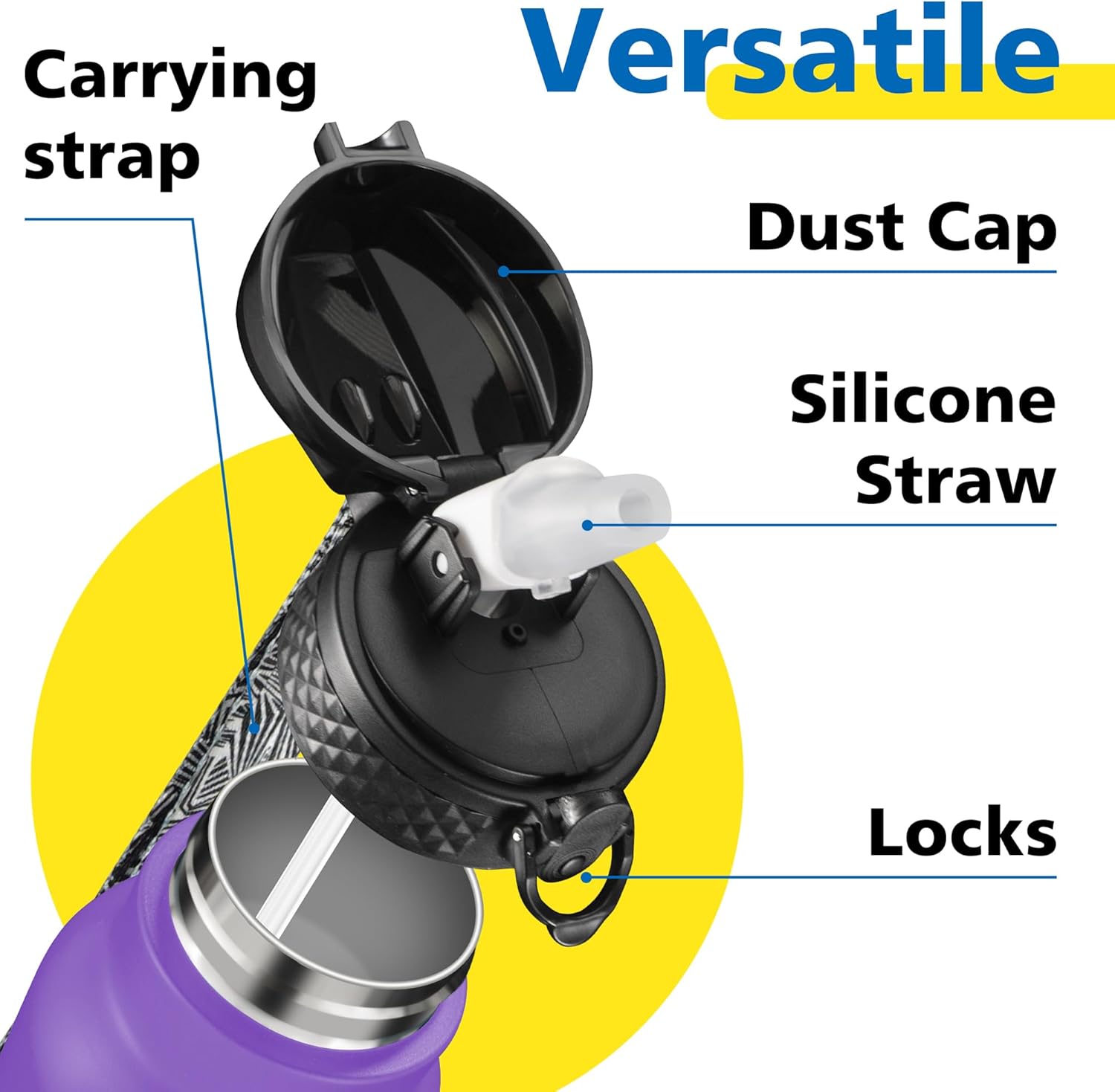 Han's Bottle Sports Water Bottle - 24 Oz, Straw Lid, Leak Proof, Vacuum Insulated Stainless Steel, Double Walled, Thermo Mug,Purple - Image 3