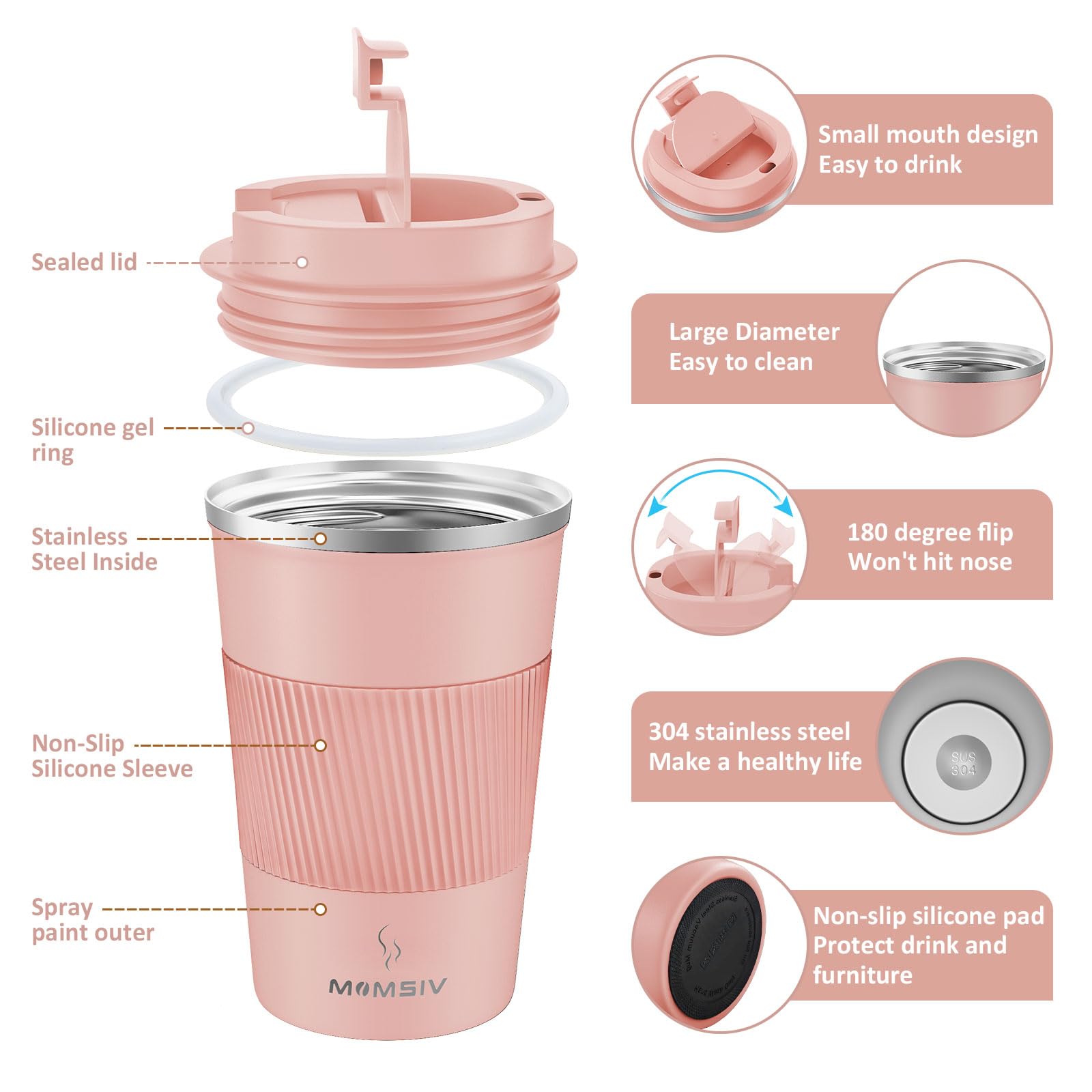 MOMSIV Coffee Cup, Insulated Coffee Cup with Leakproof Lid - Image 2