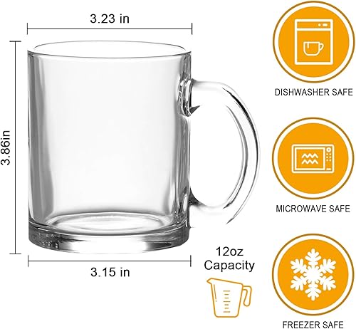 Miniatura 2 de QAPPDA Tazas de vidrio de 12 onzas, tazas de café transparentes con asa de 11.8 fl oz, tazas de té, vasos de cerveza de agua con asa, vasos de