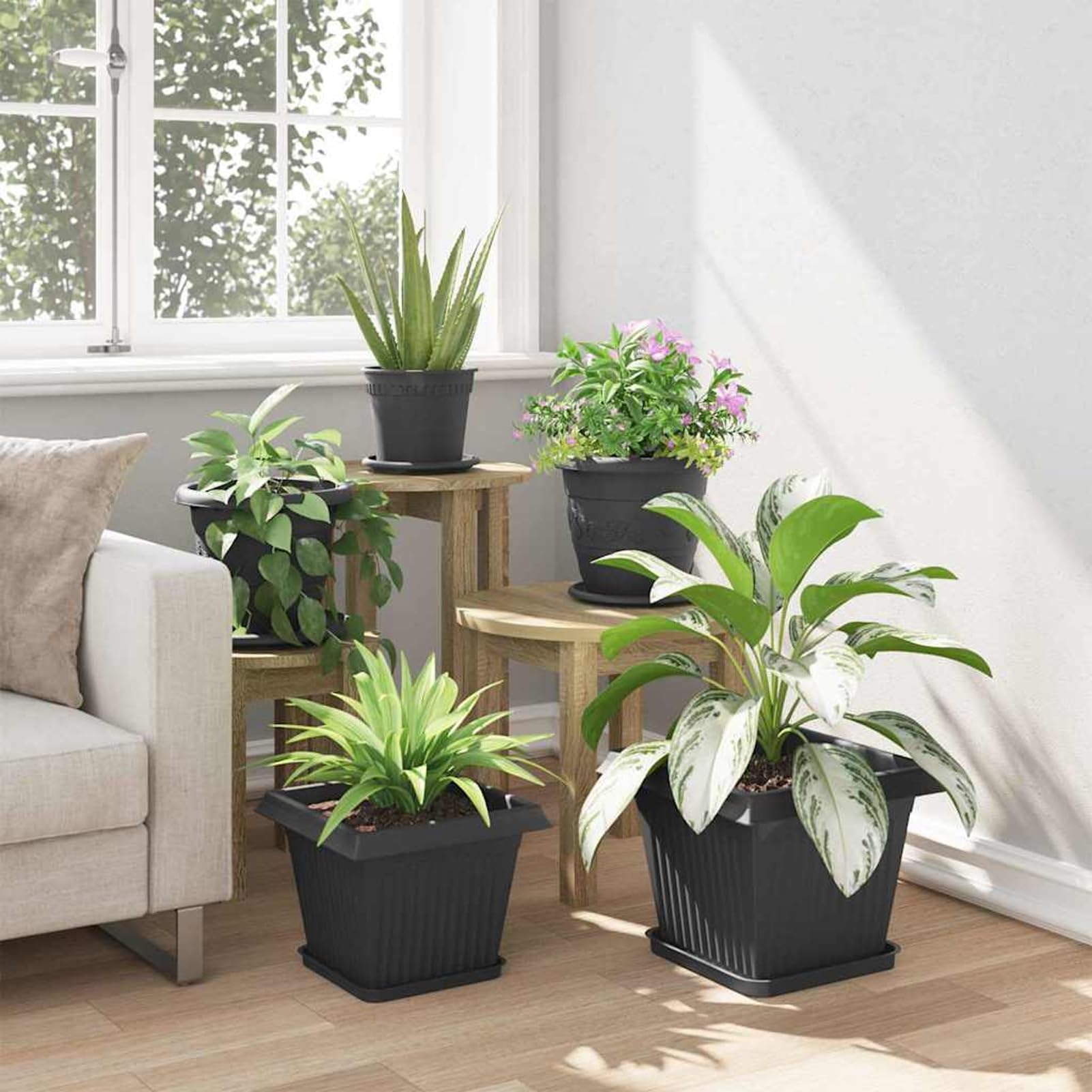 Anself Quadratischer Blumentopf Schwarz - Kunststoff, für Innen & Außen, mit Entwässerungslöchern Model42020337