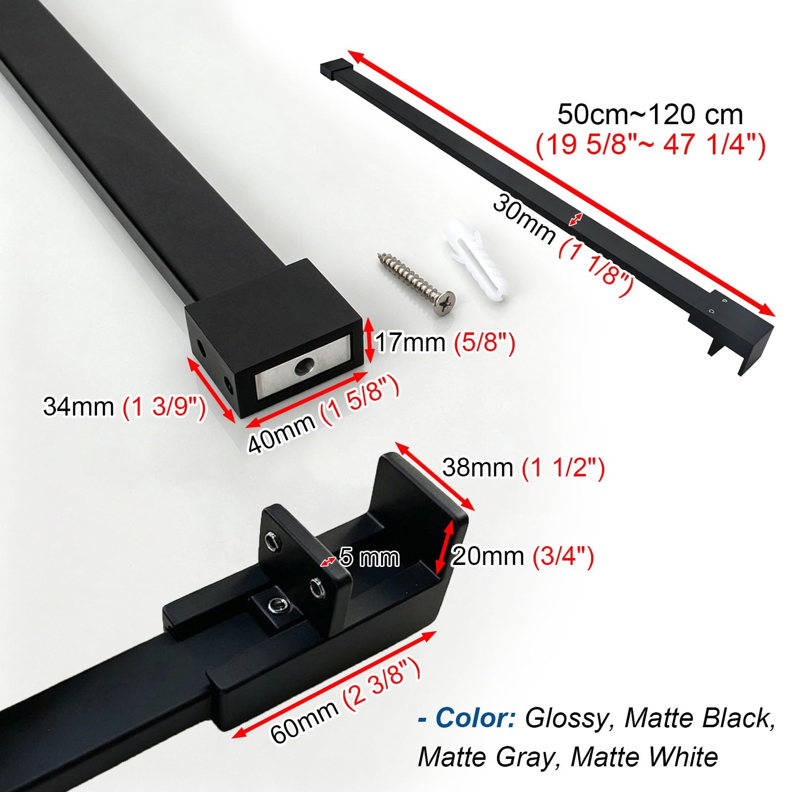 Vibeo Barra Stabilizzatrice per Box Doccia Barra di Supporto Lunga per Parete Doccia, Stabilizzatore per Vetro con Morsetti Regolabili, Asta di Rinforzo Anti-Oscillazione per Portas | [](Matte Black,70cm/27.6in)