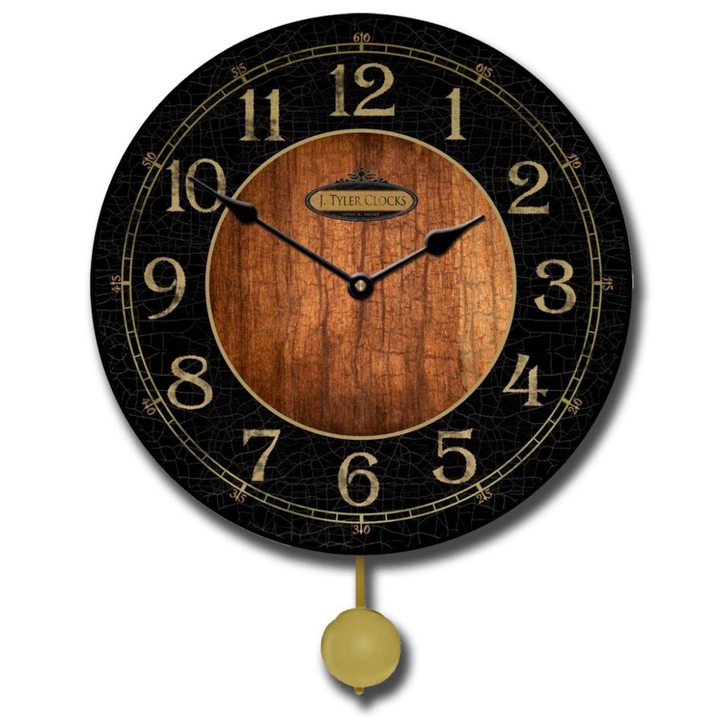 Black & Wood Pendulum Wall Clock | Ultra Quiet Quartz Mechanism | Hand Made in USA Beautiful Crisp Lasting Color | Comes in 8 Sizes | 12-Inch