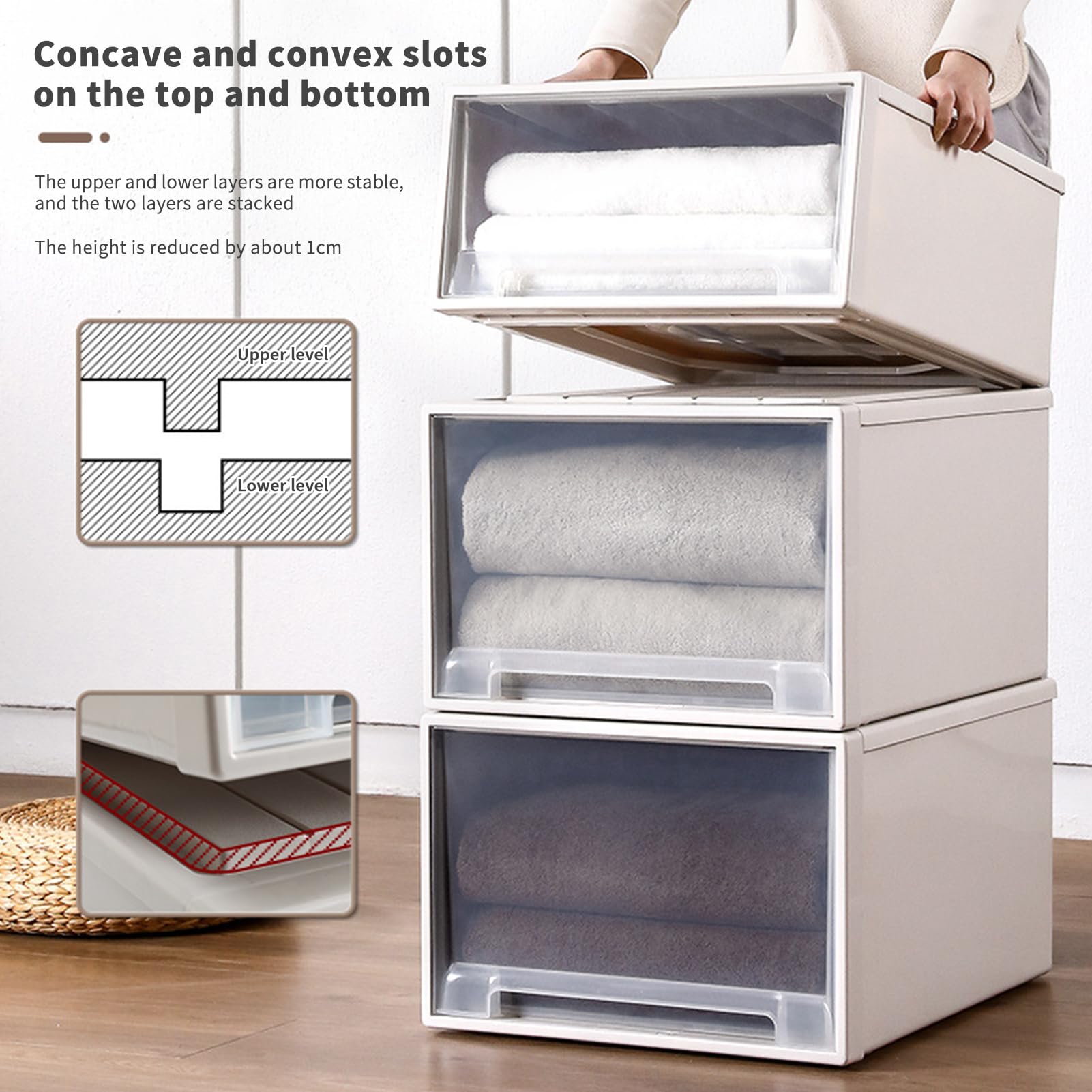 Cajones de almacenamiento para ropa, cajones de almacenamiento apilables de plástico con diseño transparente para organizar manualidades de oficina y artículos del hogar, 5,5 L