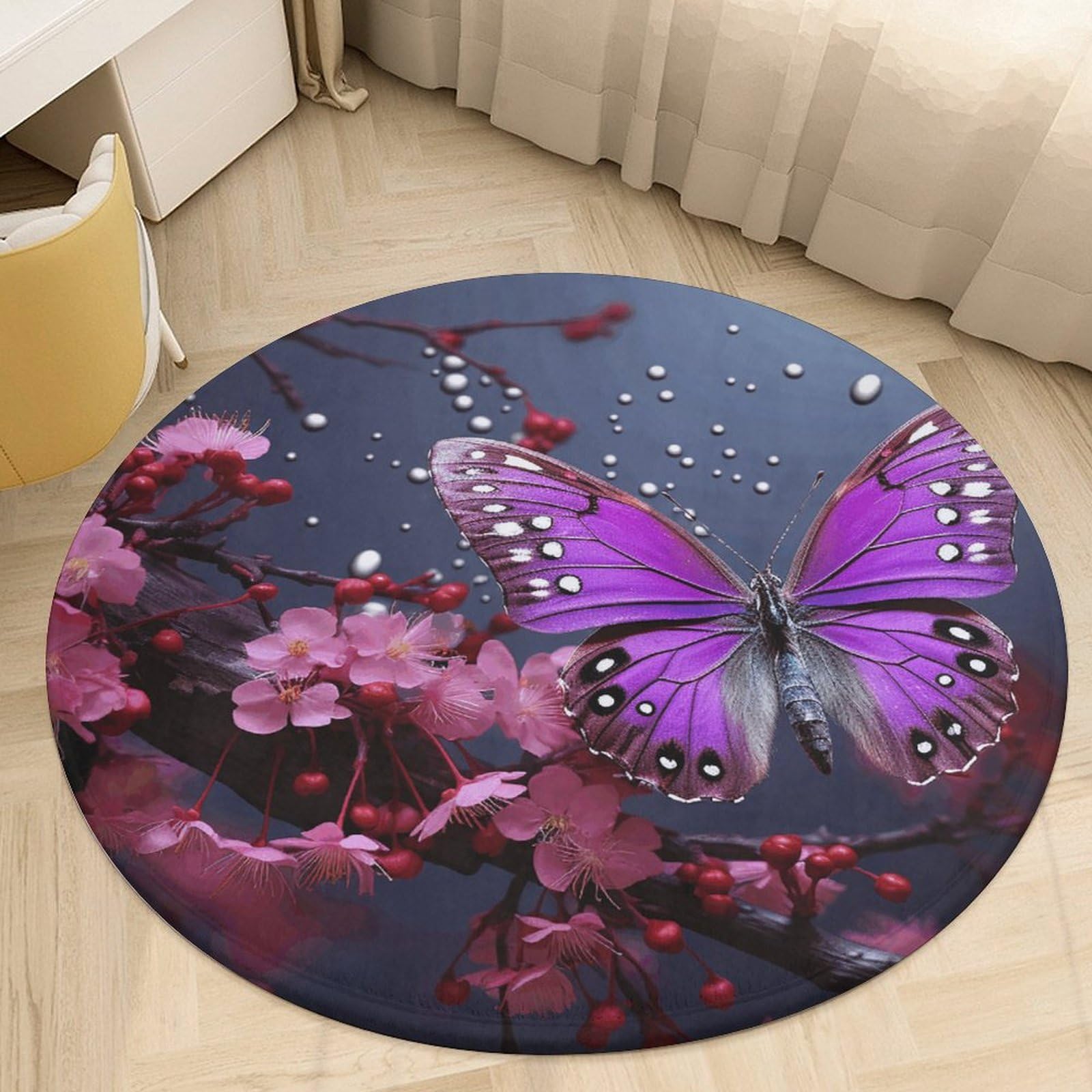 Tapis de porte absorbant violet prune 80x80 cm antidérapant motif papillon