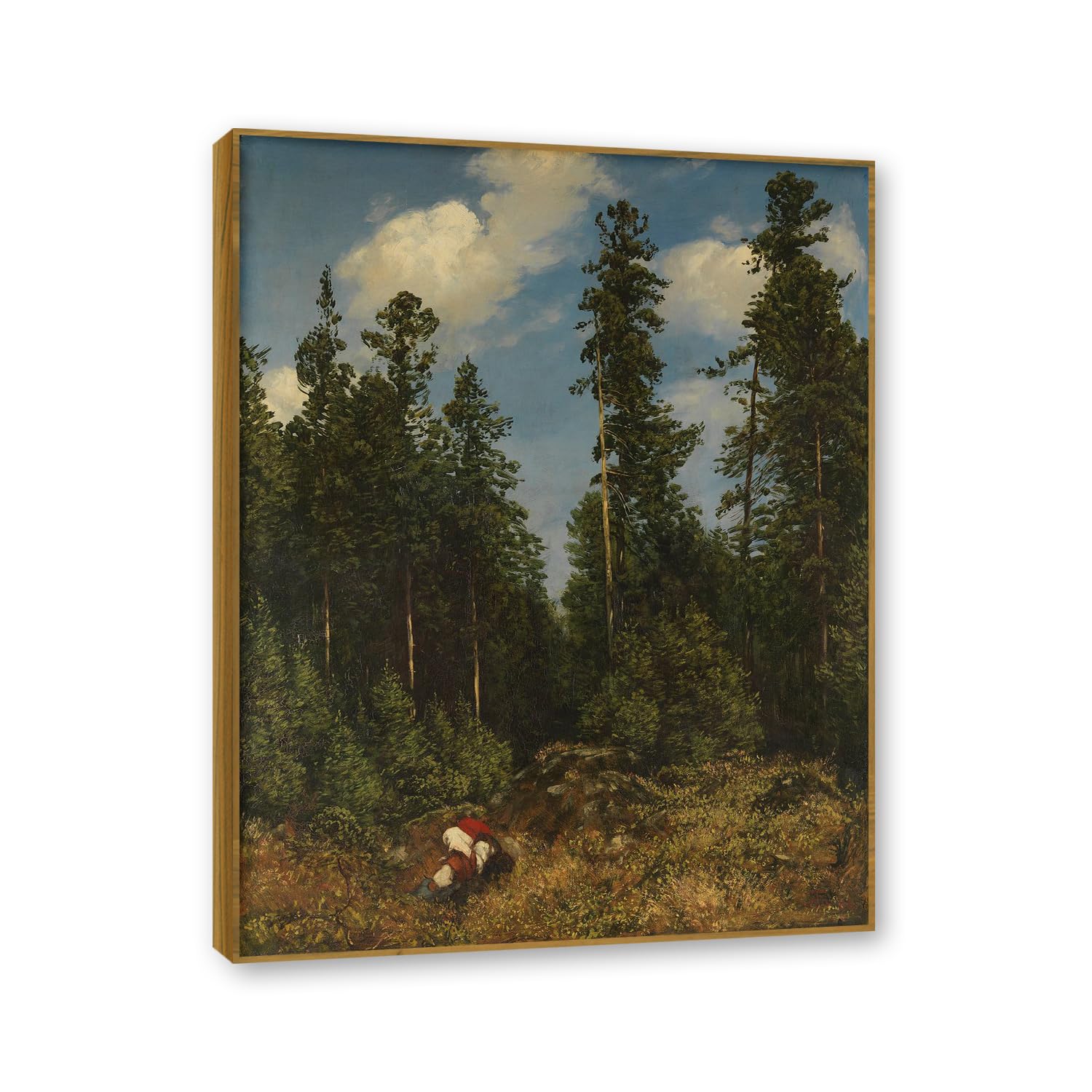 NHLDZYH Teak Frame. Hans Thoma Style Canvas Wall Art - (Black Forest Firs), German Romantic Realism Painting with Symbolic Nature, Rustic Country Home Decor. 60x80cm-23.7x31.5in