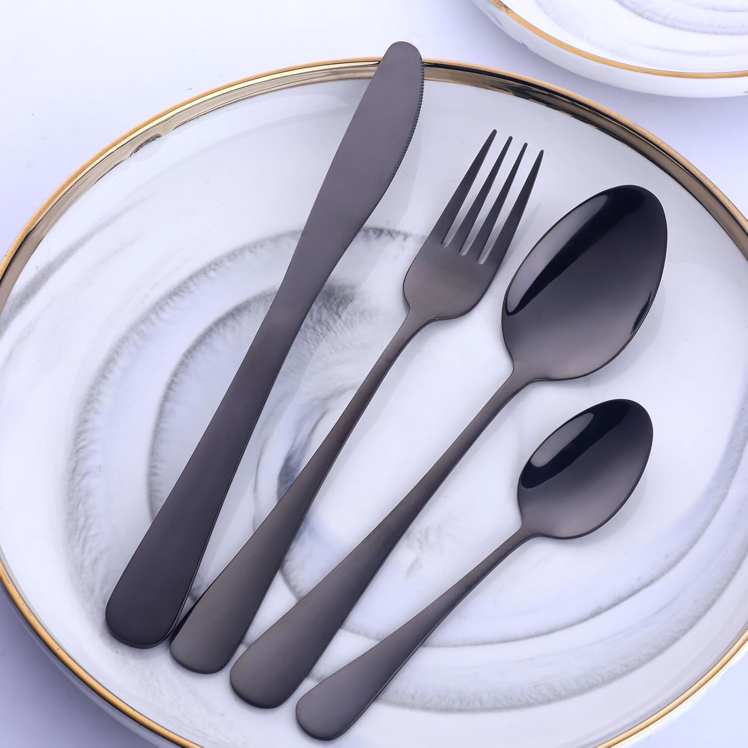 Buyer Star Stainless Steel Black Silverware Set, 24 Piece Utensil Cutlery Sets for 6, Mirror Polished and Dishwasher Safe Flatware, Suitable for Home and Restaurant