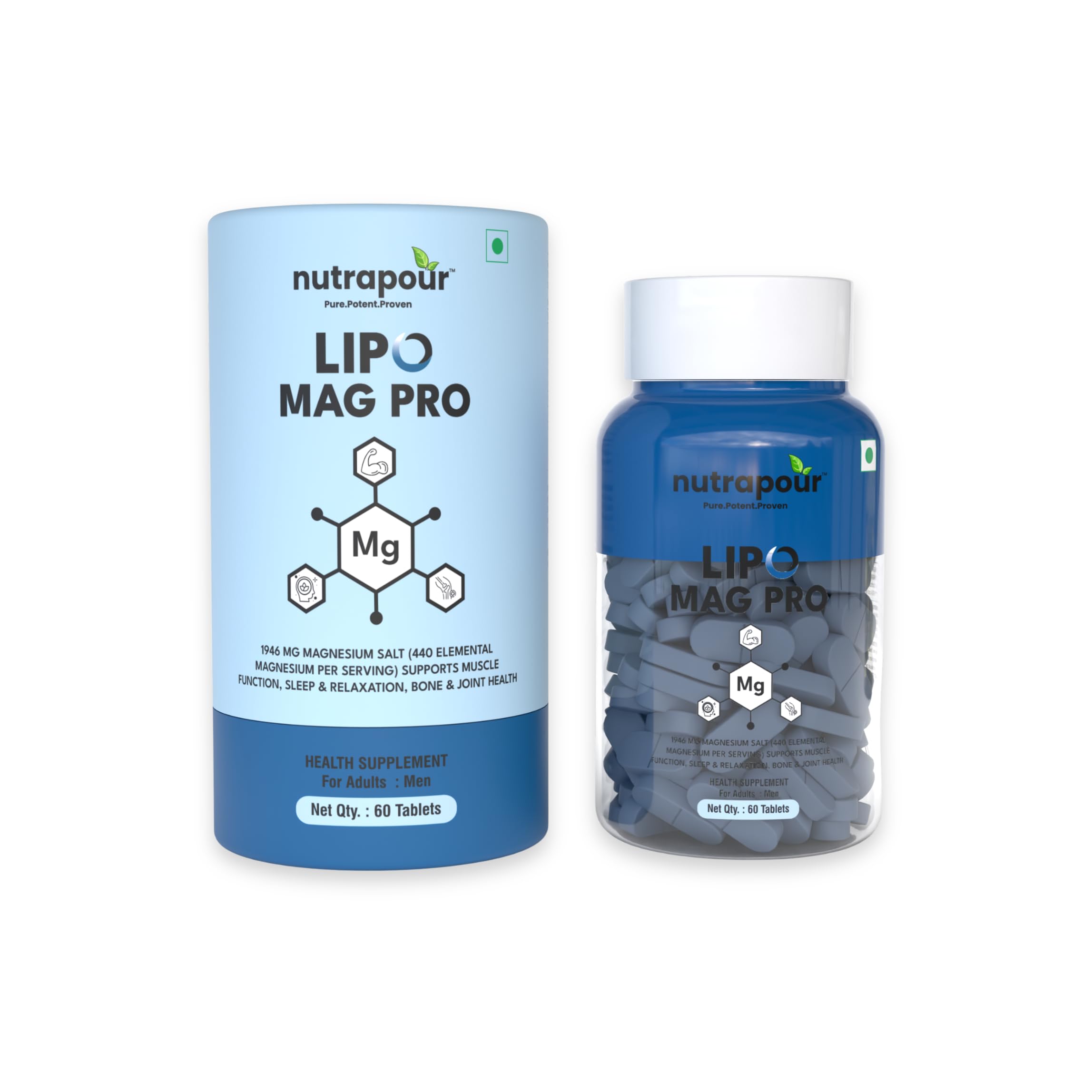 Lipo Mag Pro 1946mg India's First triple Magnesium Complex with Liposomal Technology |Supports Muscle Relaxation, Energy, Nervous System & Bones | Vitamin B12 & Vegan Vitamin D3, 60 Tablets