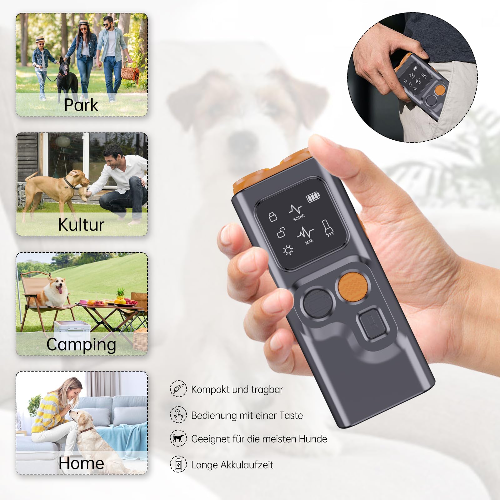 Ultraschall Anti-Bell Gerät - Tragbarer Hundeerzieher Mit LED-Taschenlampe