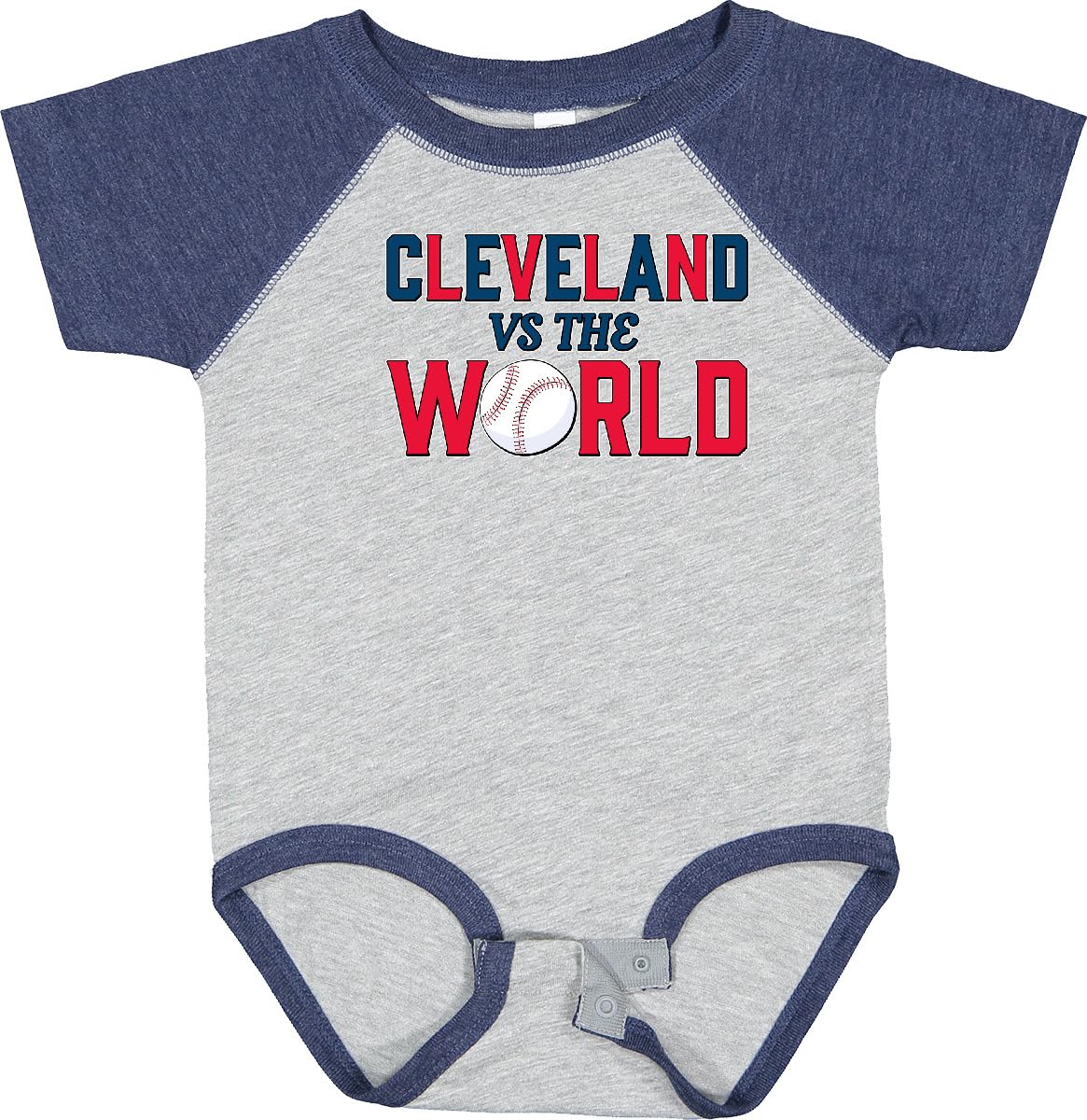 inktastic Cleveland Vs. the World Blue and Red with Baseball Baby Bodysuit Newborn Baseball Heather and Navy 2b290