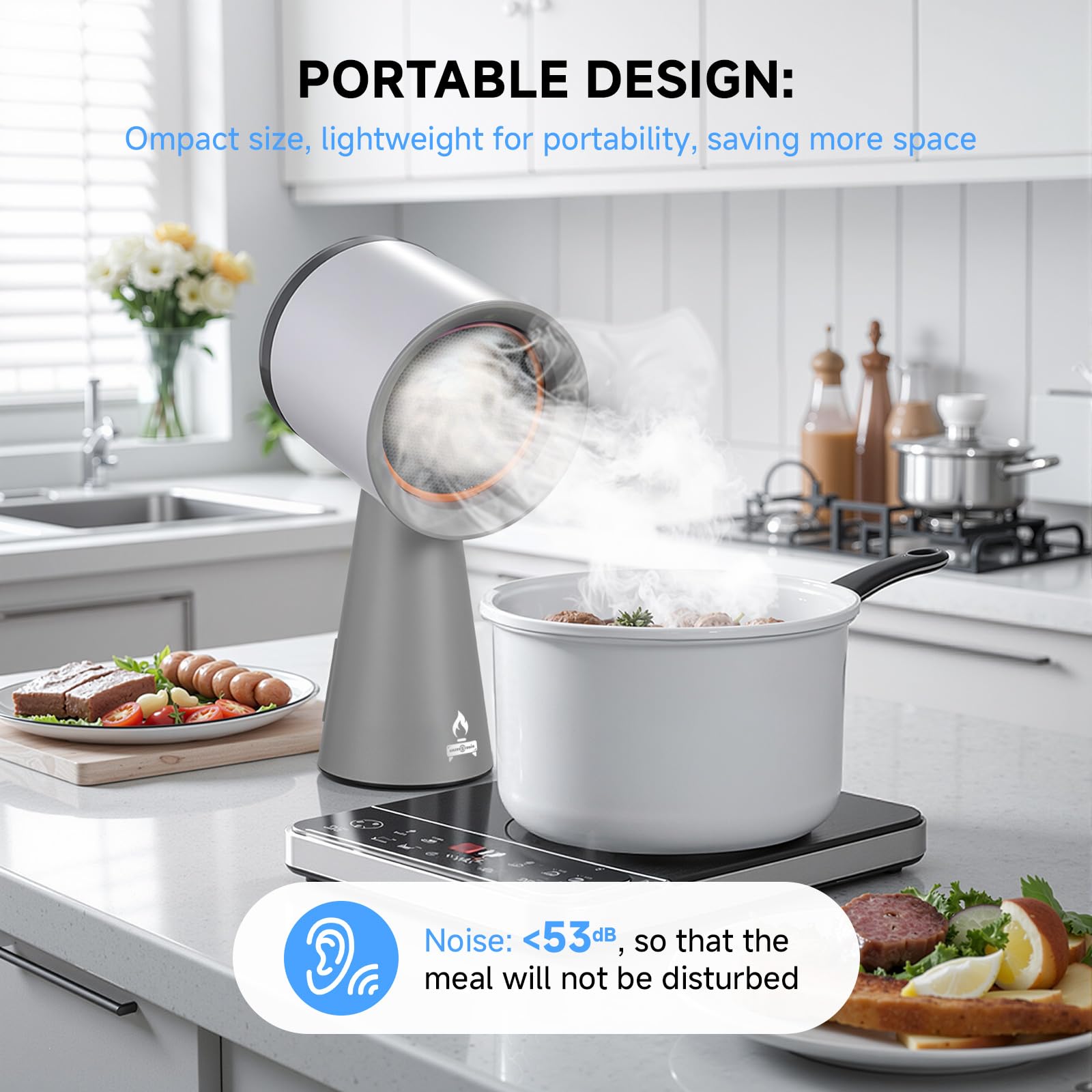 AMZRVSTUDIO Portable Range Hood 3-Speed Suction Desktop Compact Range Hood with 3 Activated Carbon High-Absorption Cotton Replace Filter Low Noise Kitchen Exhaust Fan (grey) — view 6