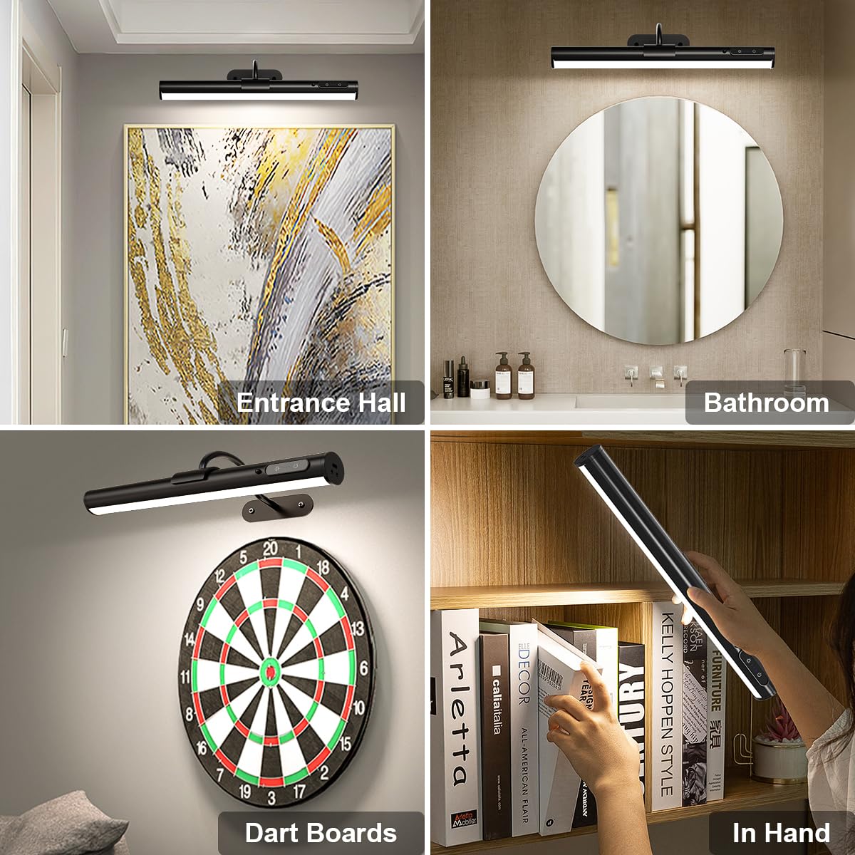 aplique pared espejo sin cable, lampara inalambrica para cuadros, 4000mah recargable baño lamparas con mando a distancia, luces sin cables para cuadro, baño, espejo, interior