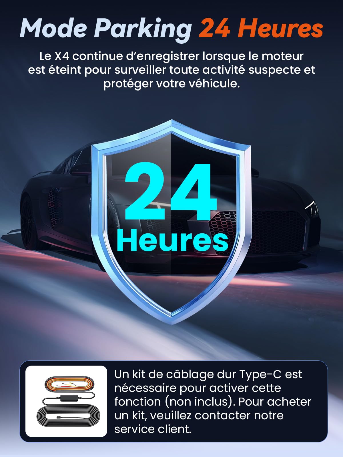 Dashcam Voiture Avant Arrière, Caméra 4K+1080P, Wi-Fi 5GHz avec Contrôle via App, Carte SD 64Go, Vision Nocturne, Stationnement 24H, Capteur G, Grand Angle 170°, WDR, Installation Facile (X4)